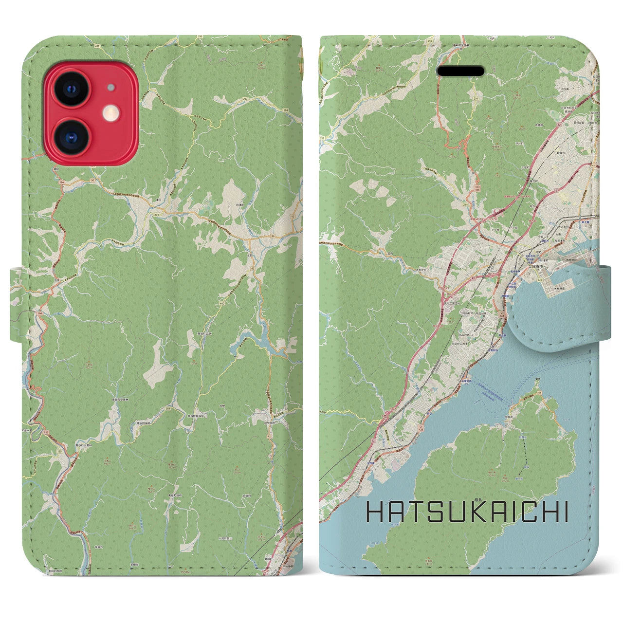 【廿日市(広島県)】地図柄iPhoneケース(手帳タイプ)ナチュラル・iPhone 11 用