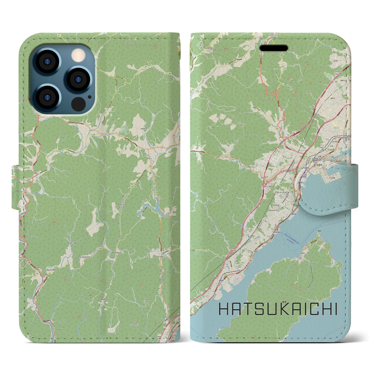 【廿日市(広島県)】地図柄iPhoneケース(手帳タイプ)ナチュラル・iPhone 12 / 12 Pro 用
