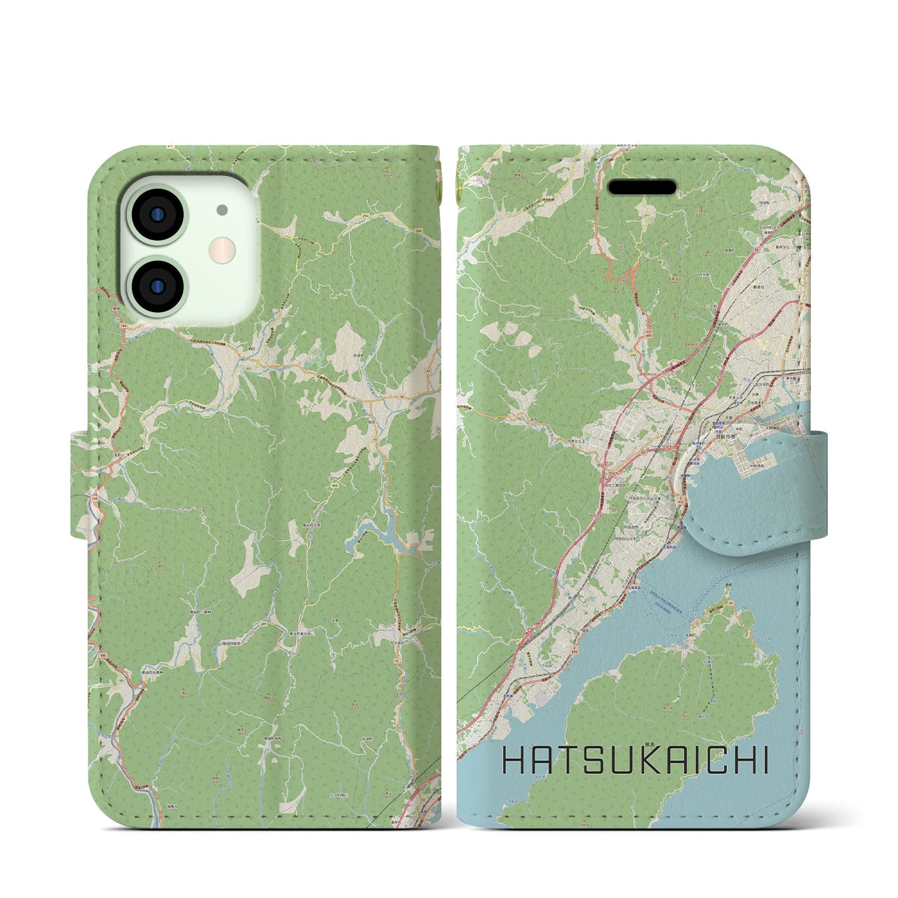 【廿日市(広島県)】地図柄iPhoneケース(手帳タイプ)ナチュラル・iPhone 12 mini 用