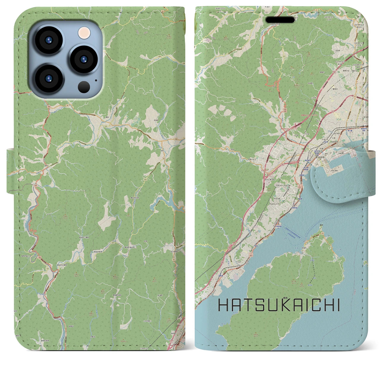 【廿日市(広島県)】地図柄iPhoneケース(手帳タイプ)ナチュラル・iPhone 13 Pro Max 用