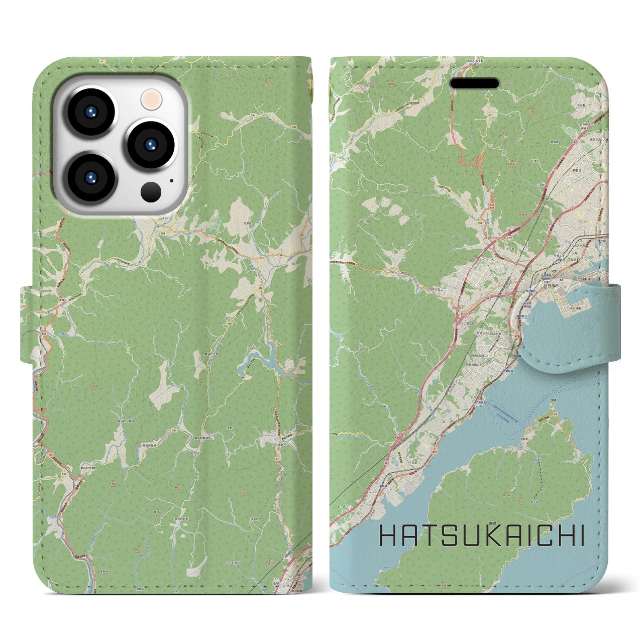 【廿日市(広島県)】地図柄iPhoneケース(手帳タイプ)ナチュラル・iPhone 13 Pro 用