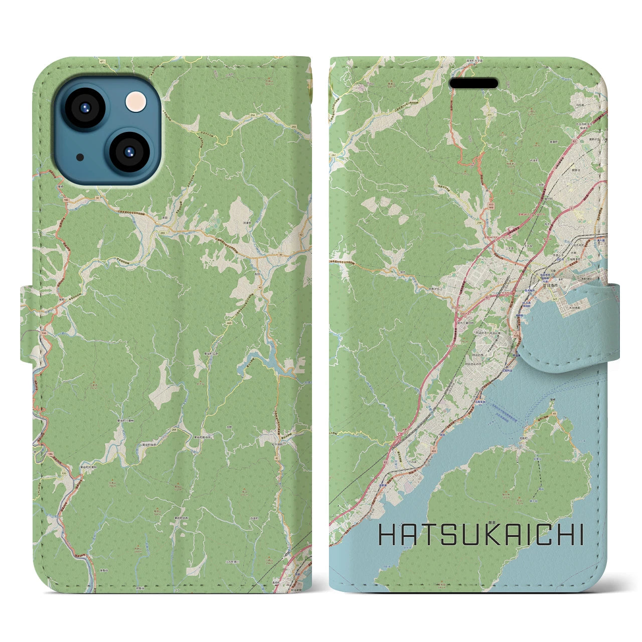 【廿日市(広島県)】地図柄iPhoneケース(手帳タイプ)ナチュラル・iPhone 13 用