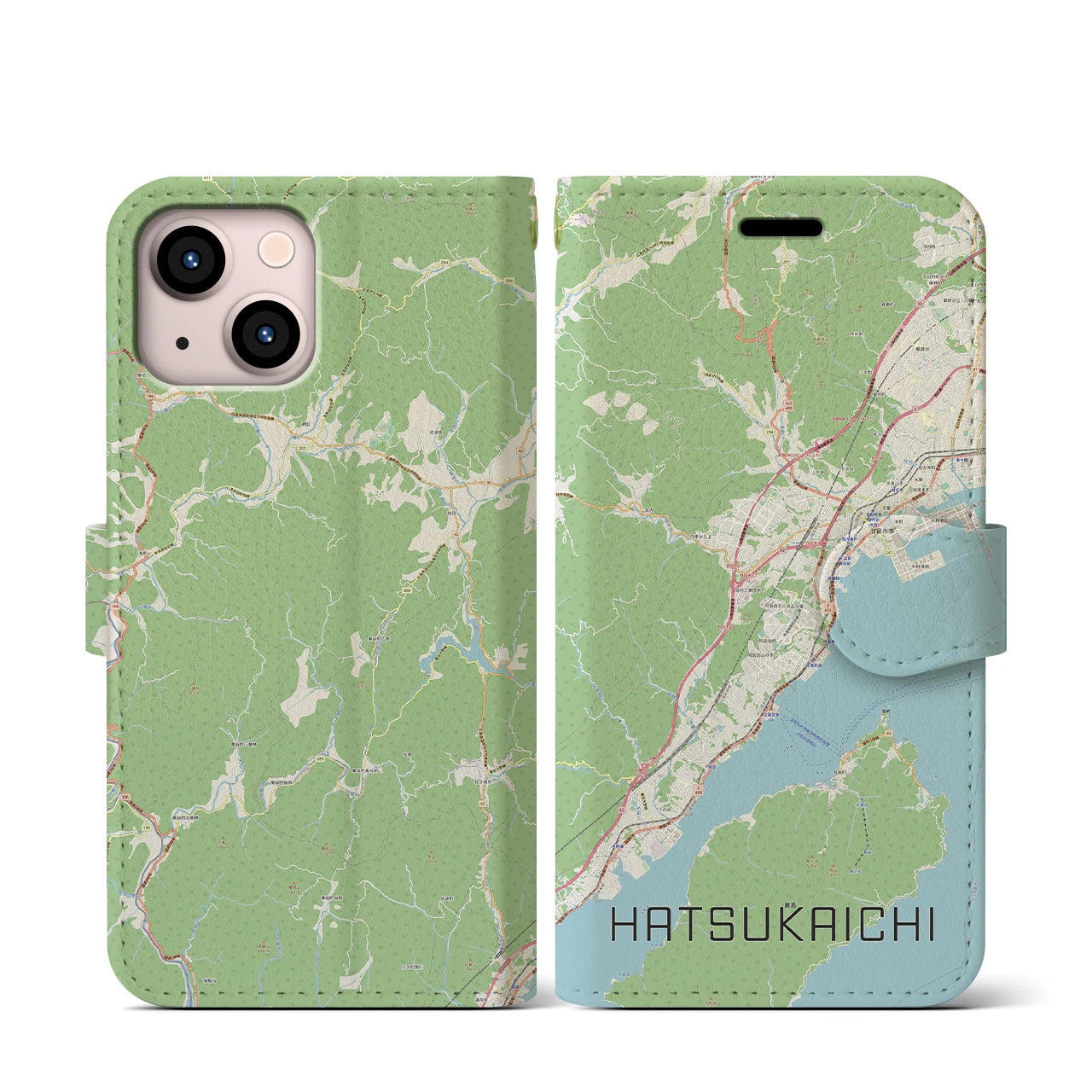 【廿日市(広島県)】地図柄iPhoneケース(手帳タイプ)ナチュラル・iPhone 13 mini 用