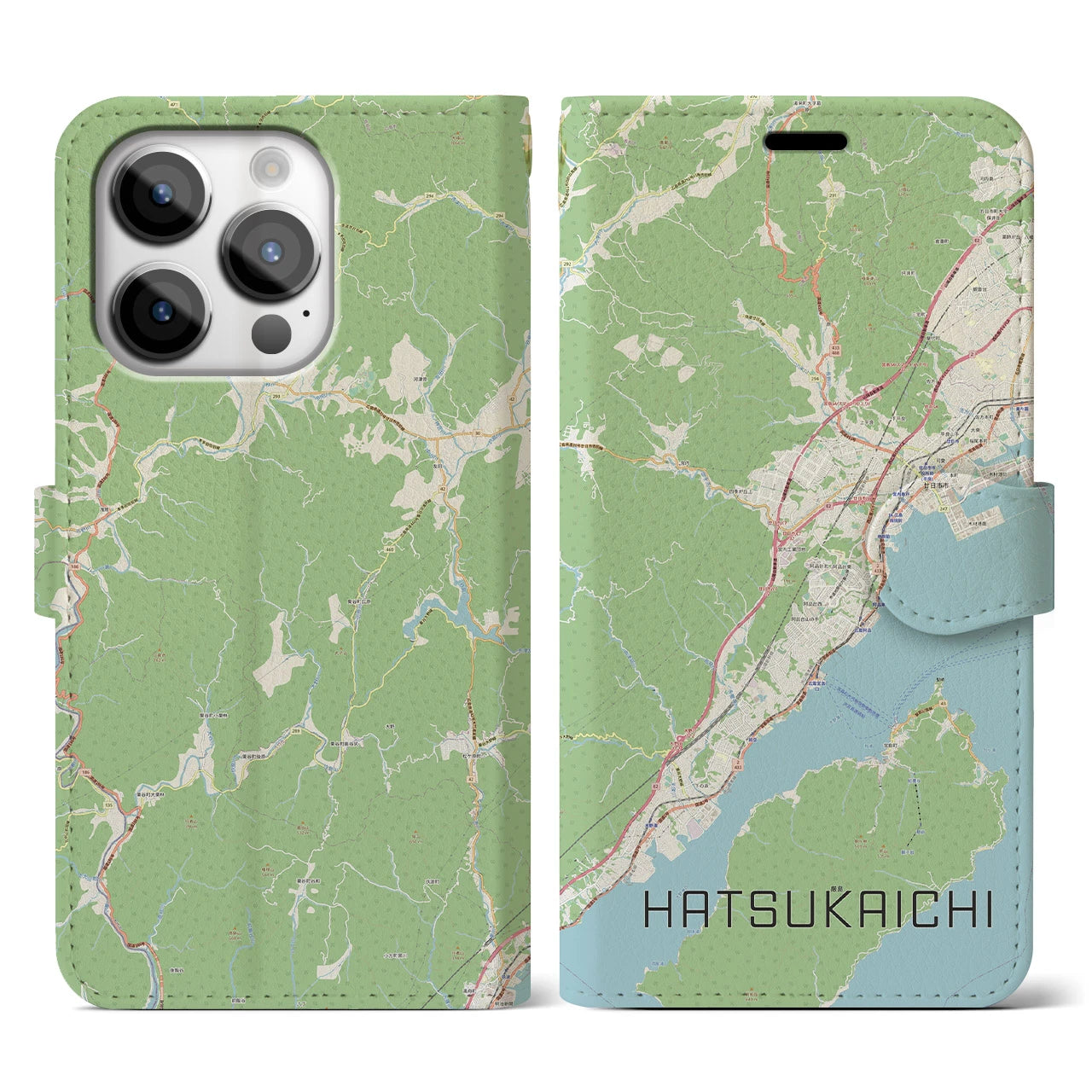 【廿日市(広島県)】地図柄iPhoneケース(手帳タイプ)ナチュラル・iPhone 14 Pro 用