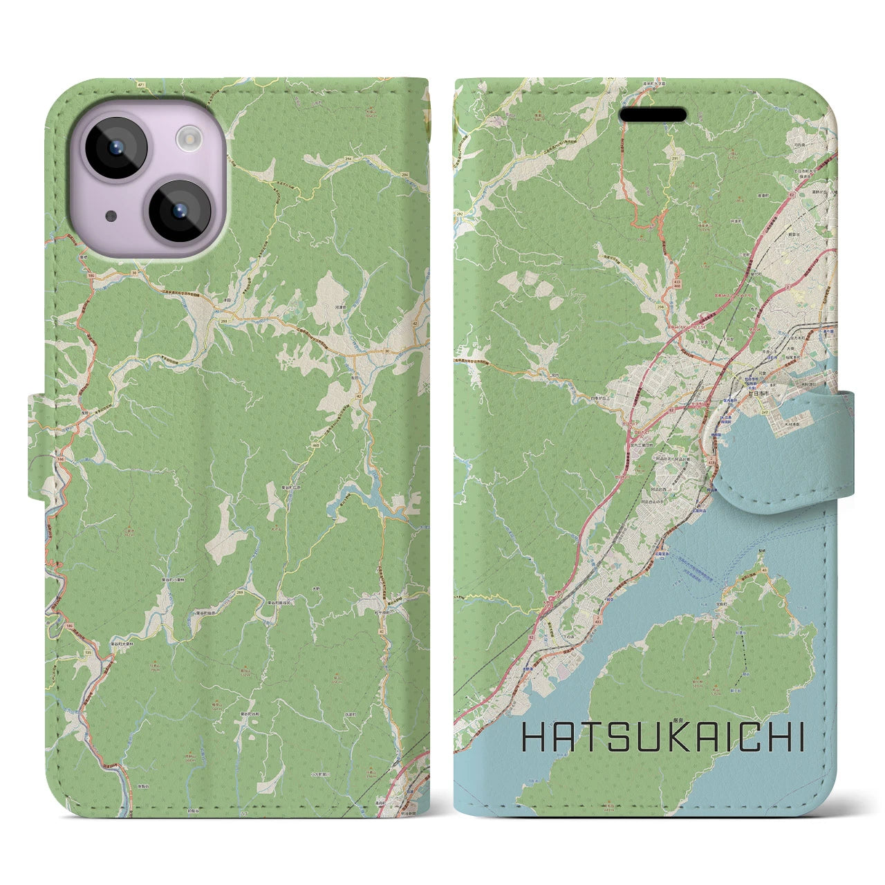【廿日市(広島県)】地図柄iPhoneケース(手帳タイプ)ナチュラル・iPhone 14 用