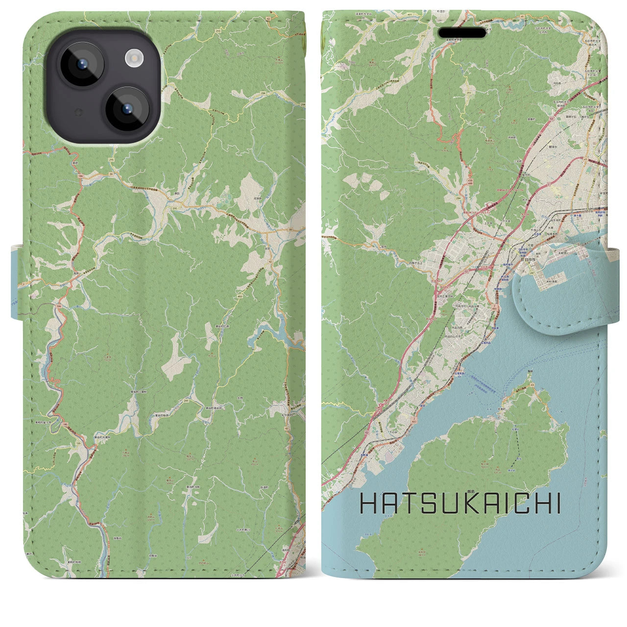 【廿日市(広島県)】地図柄iPhoneケース(手帳タイプ)ナチュラル・iPhone 14 Plus 用