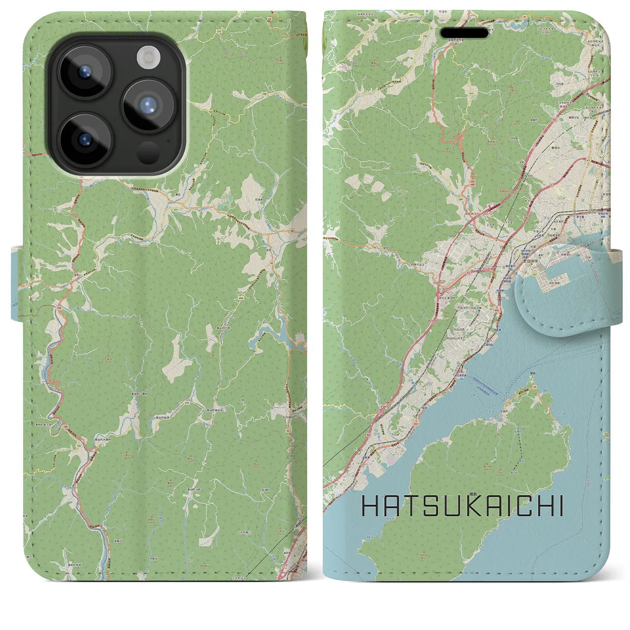 【廿日市(広島県)】地図柄iPhoneケース(手帳タイプ)ナチュラル・iPhone 15 Pro Max 用