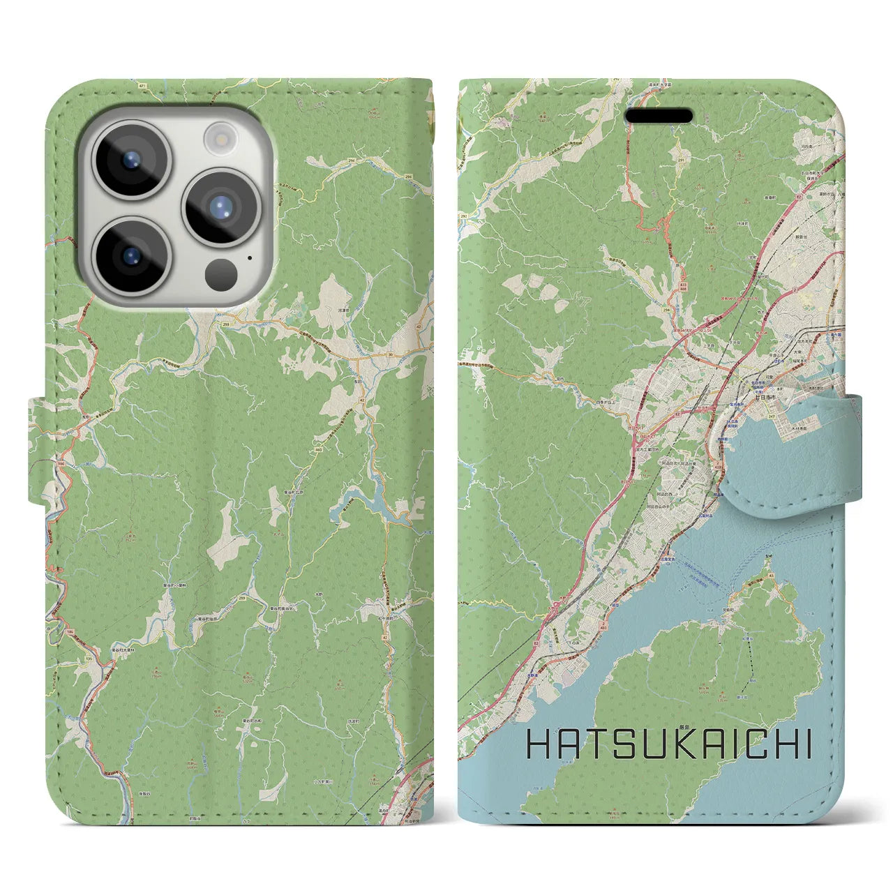 【廿日市(広島県)】地図柄iPhoneケース(手帳タイプ)ナチュラル・iPhone 15 Pro 用
