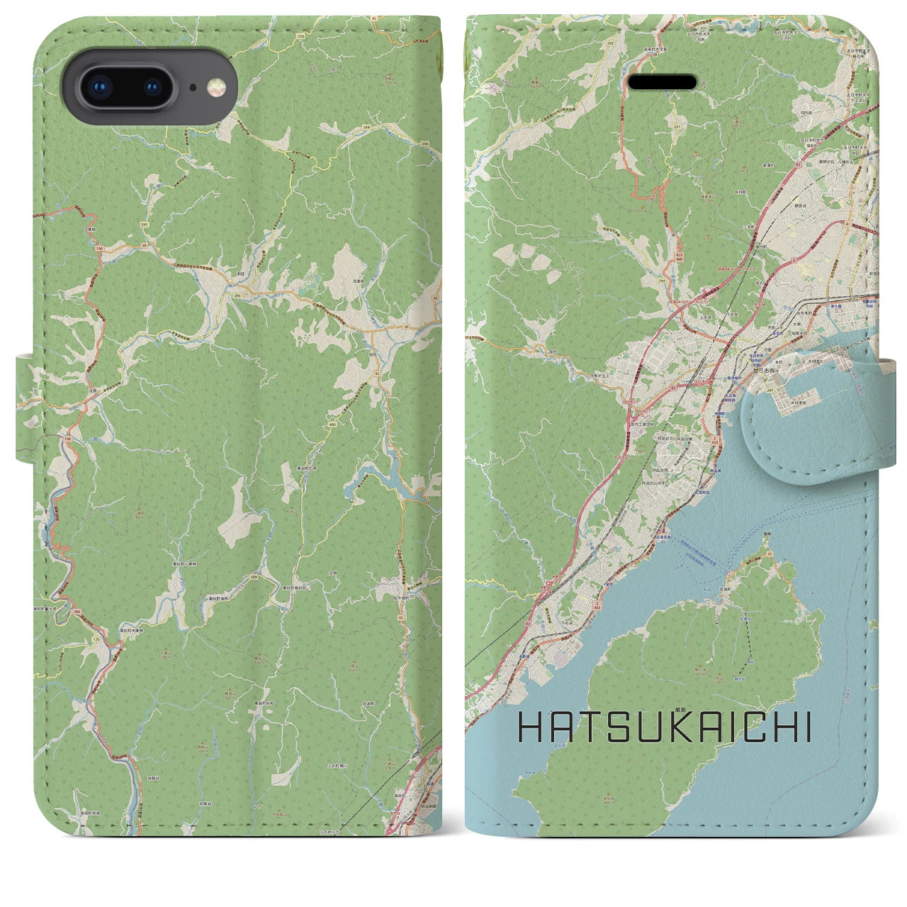 【廿日市(広島県)】地図柄iPhoneケース(手帳タイプ)ナチュラル・iPhone 8Plus /7Plus / 6sPlus / 6Plus 用