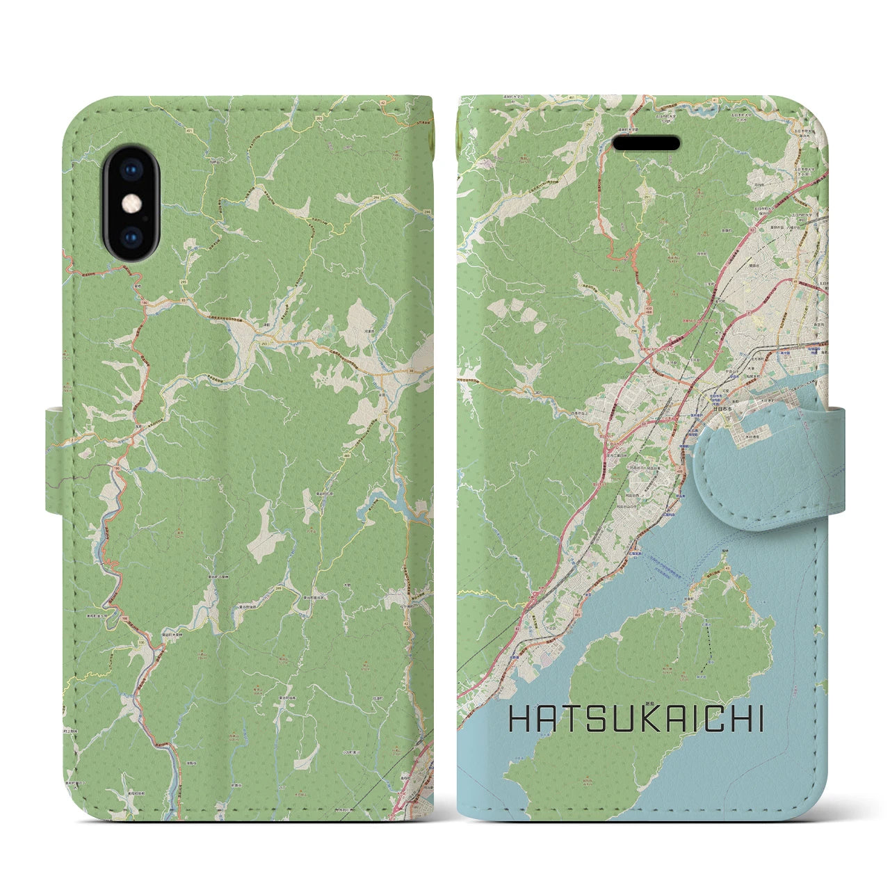 【廿日市(広島県)】地図柄iPhoneケース(手帳タイプ)ナチュラル・iPhone XS / X 用