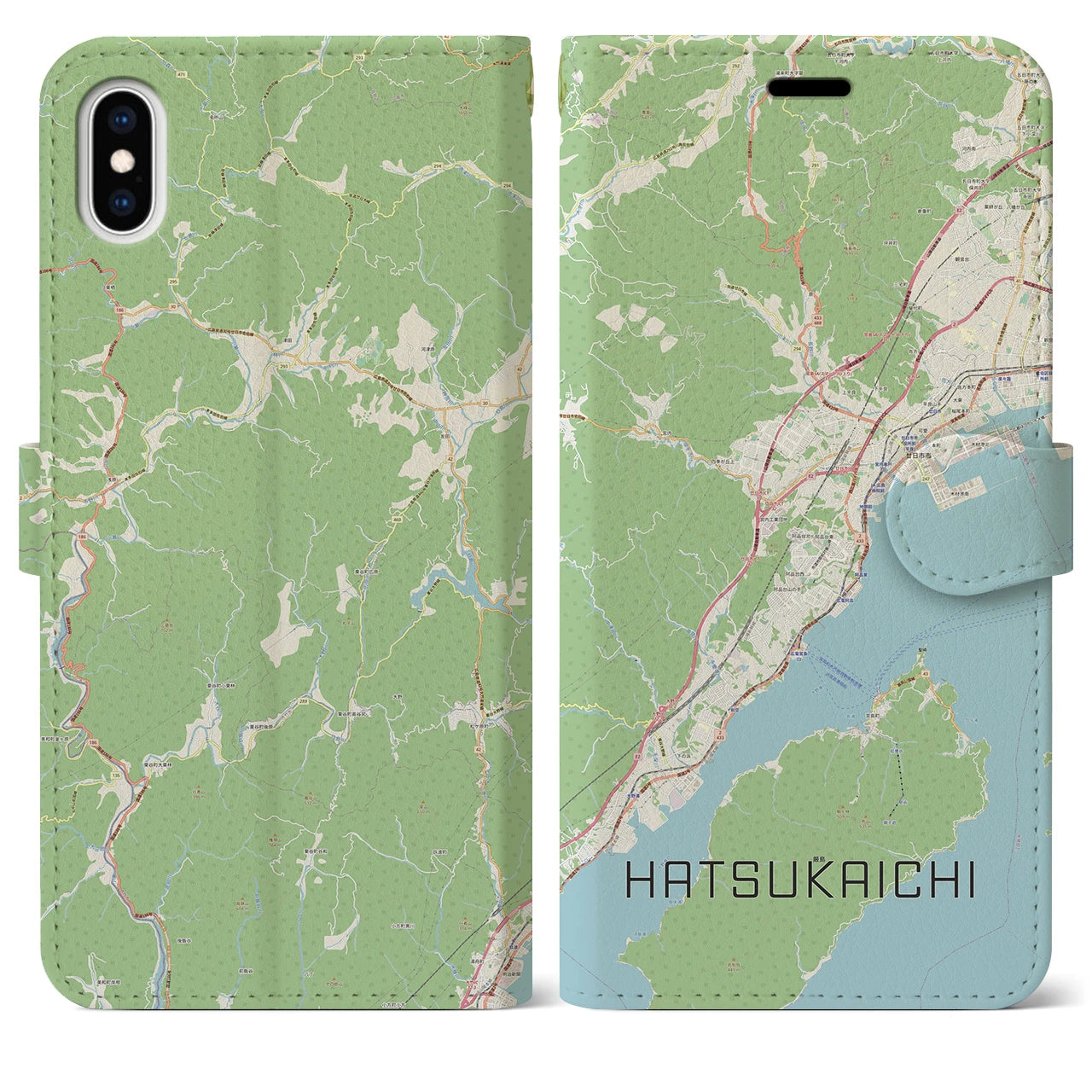 【廿日市(広島県)】地図柄iPhoneケース(手帳タイプ)ナチュラル・iPhone XS Max 用