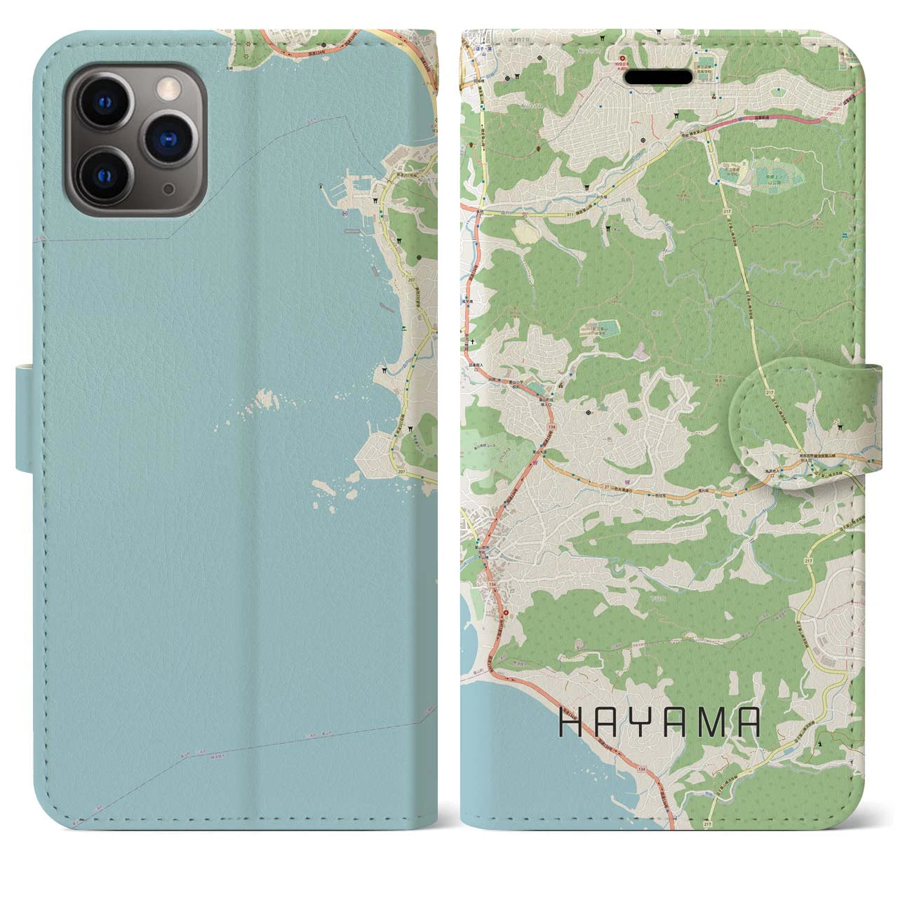 【葉山(神奈川県)】地図柄iPhoneケース(手帳タイプ)ナチュラル・iPhone 11 Pro Max 用