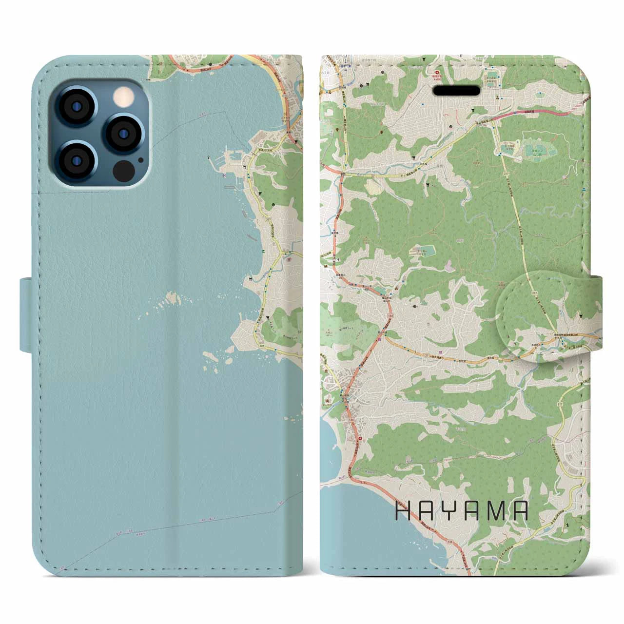 【葉山(神奈川県)】地図柄iPhoneケース(手帳タイプ)ナチュラル・iPhone 12 / 12 Pro 用