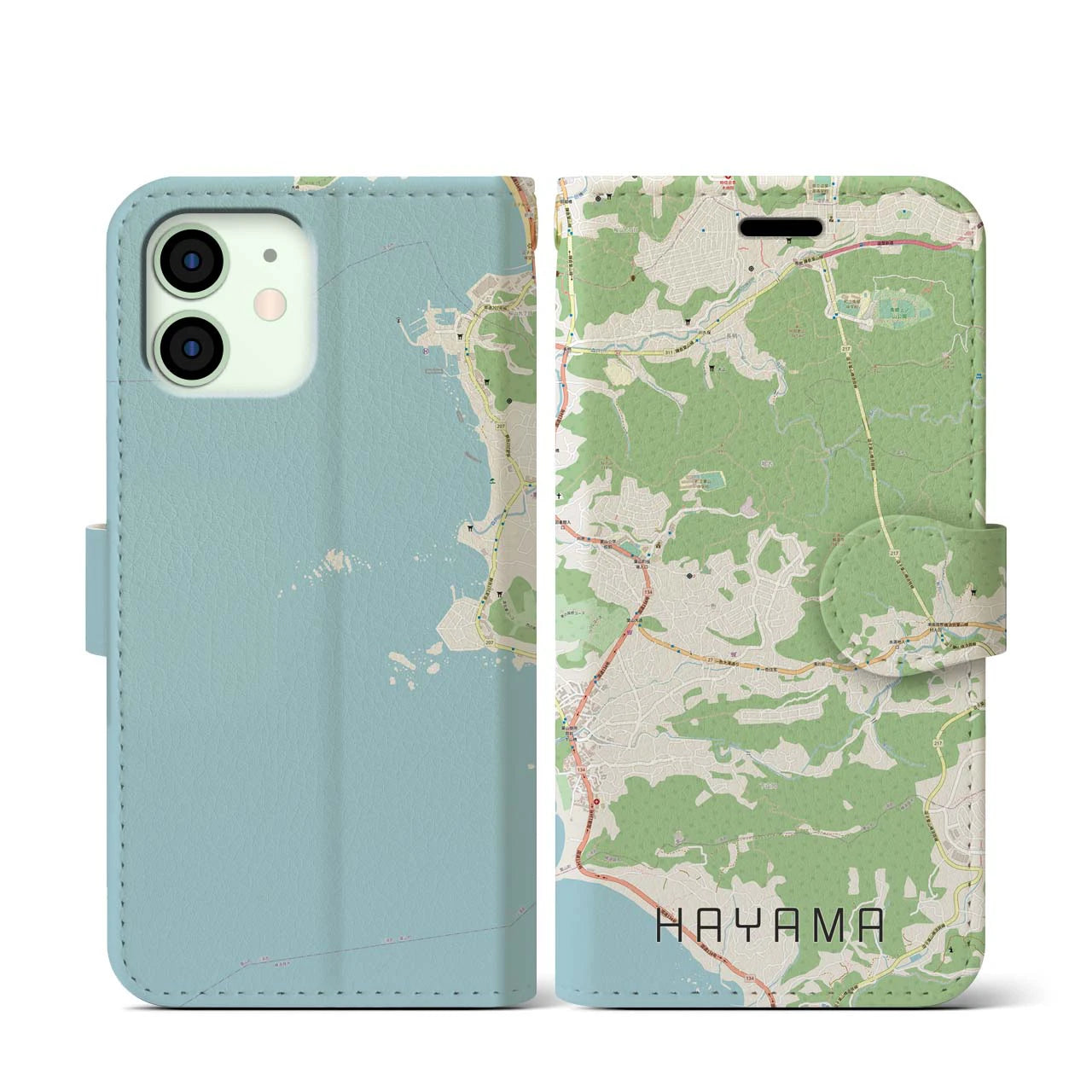【葉山(神奈川県)】地図柄iPhoneケース(手帳タイプ)ナチュラル・iPhone 12 mini 用