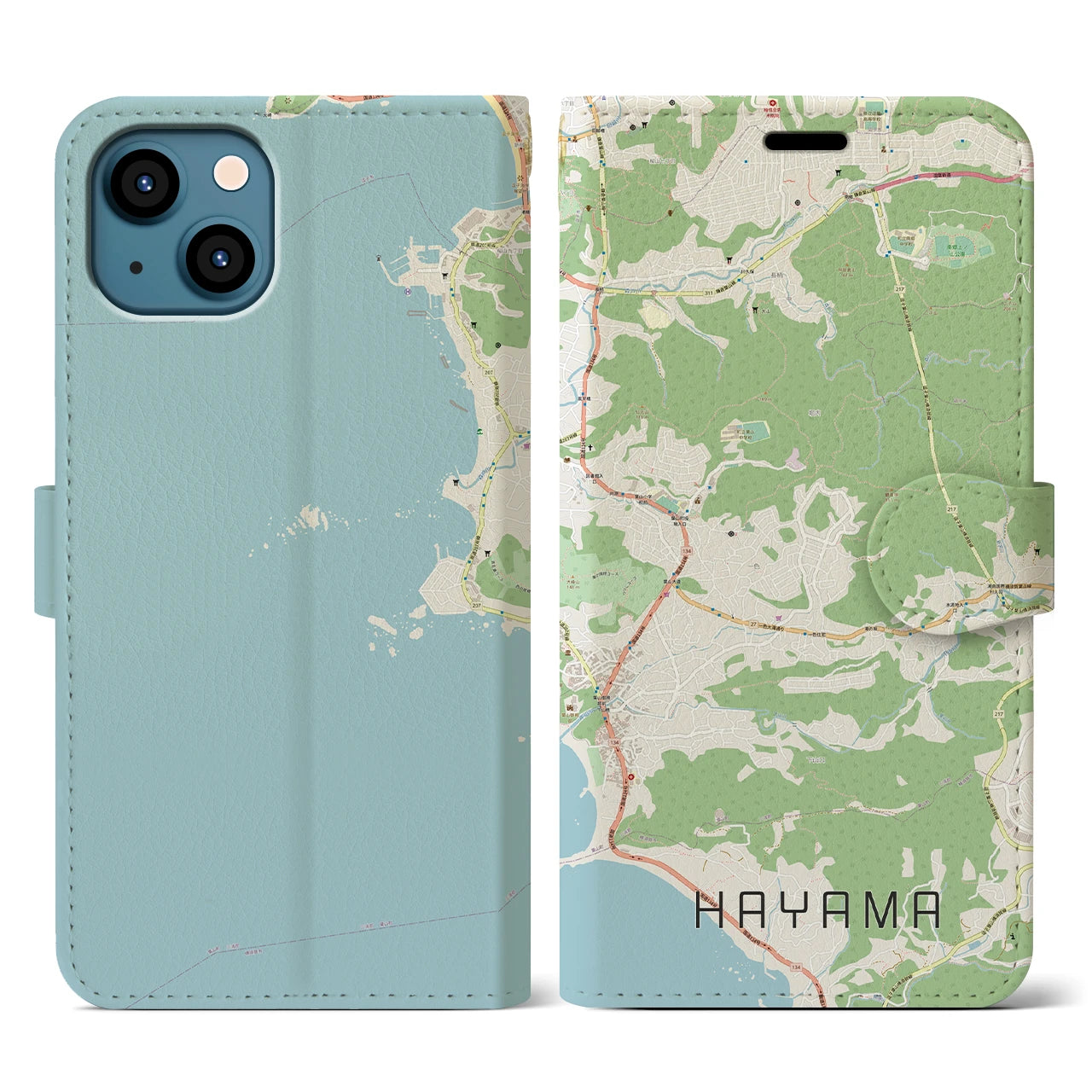 【葉山(神奈川県)】地図柄iPhoneケース(手帳タイプ)ナチュラル・iPhone 13 用