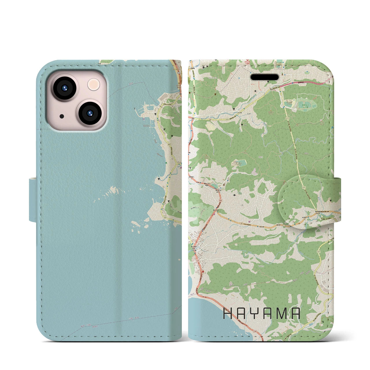 【葉山(神奈川県)】地図柄iPhoneケース(手帳タイプ)ナチュラル・iPhone 13 mini 用