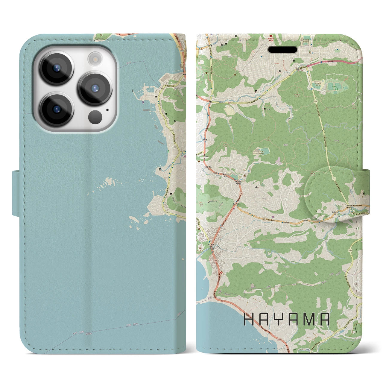 【葉山(神奈川県)】地図柄iPhoneケース(手帳タイプ)ナチュラル・iPhone 14 Pro 用