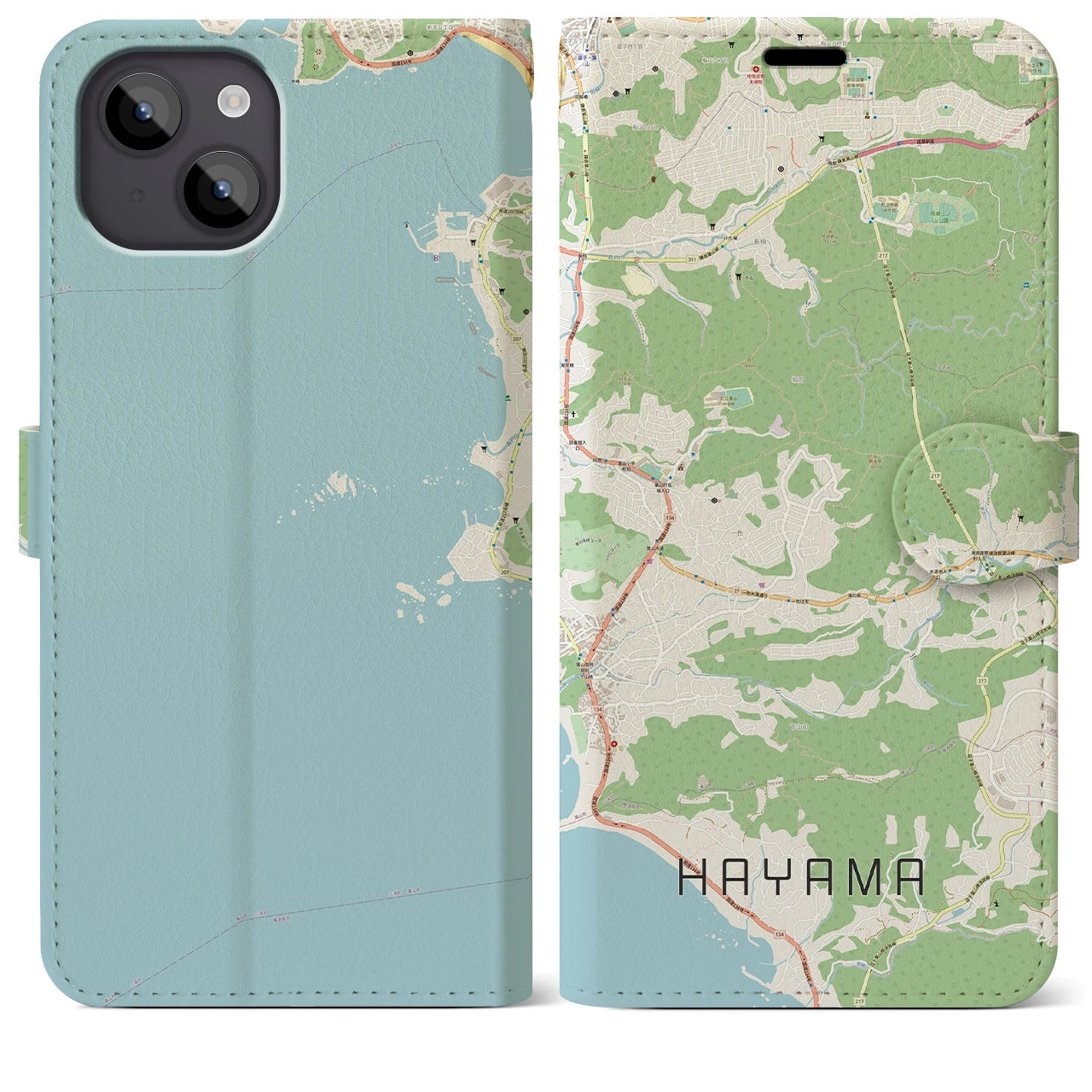 【葉山(神奈川県)】地図柄iPhoneケース(手帳タイプ)ナチュラル・iPhone 14 Plus 用