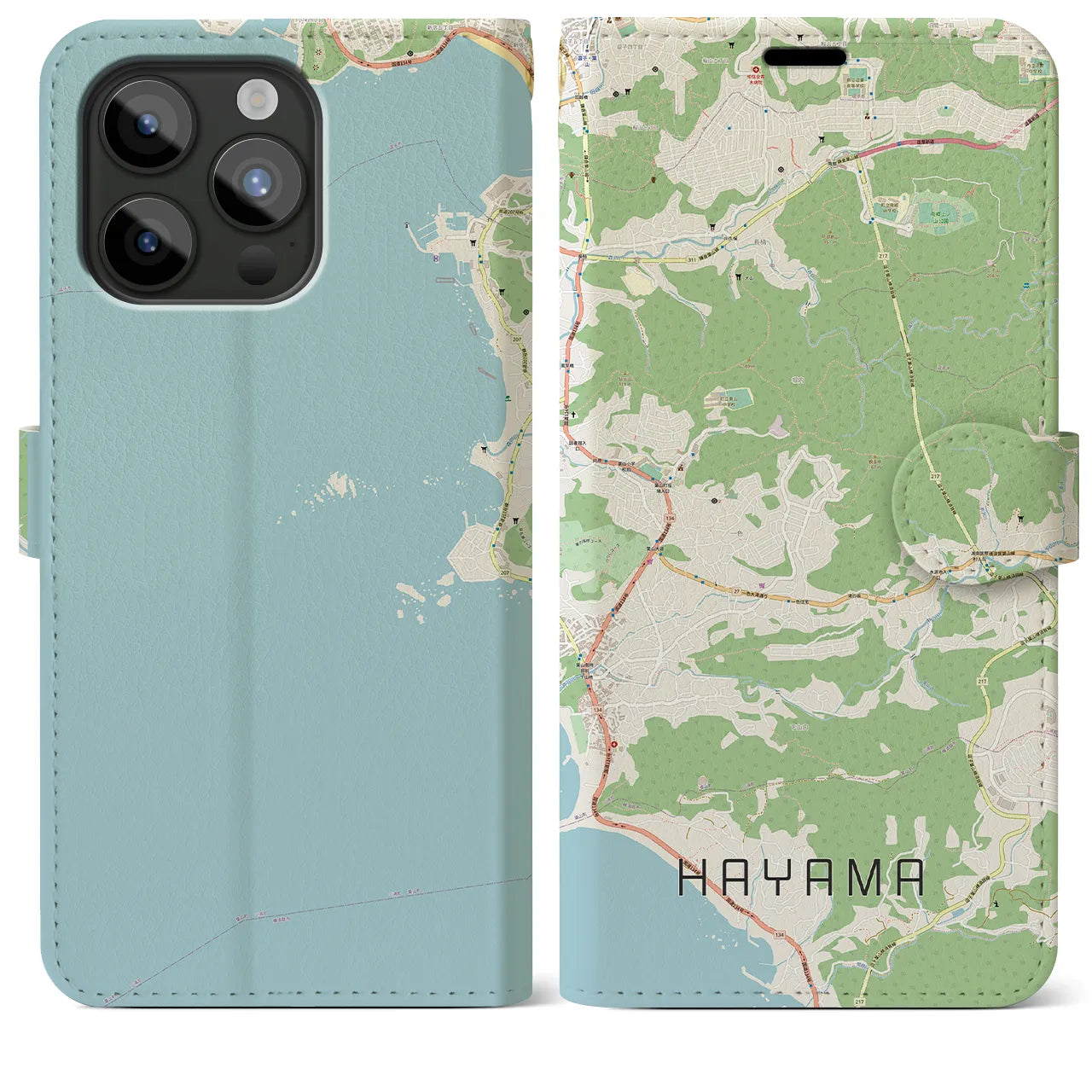 【葉山(神奈川県)】地図柄iPhoneケース(手帳タイプ)ナチュラル・iPhone 15 Pro Max 用