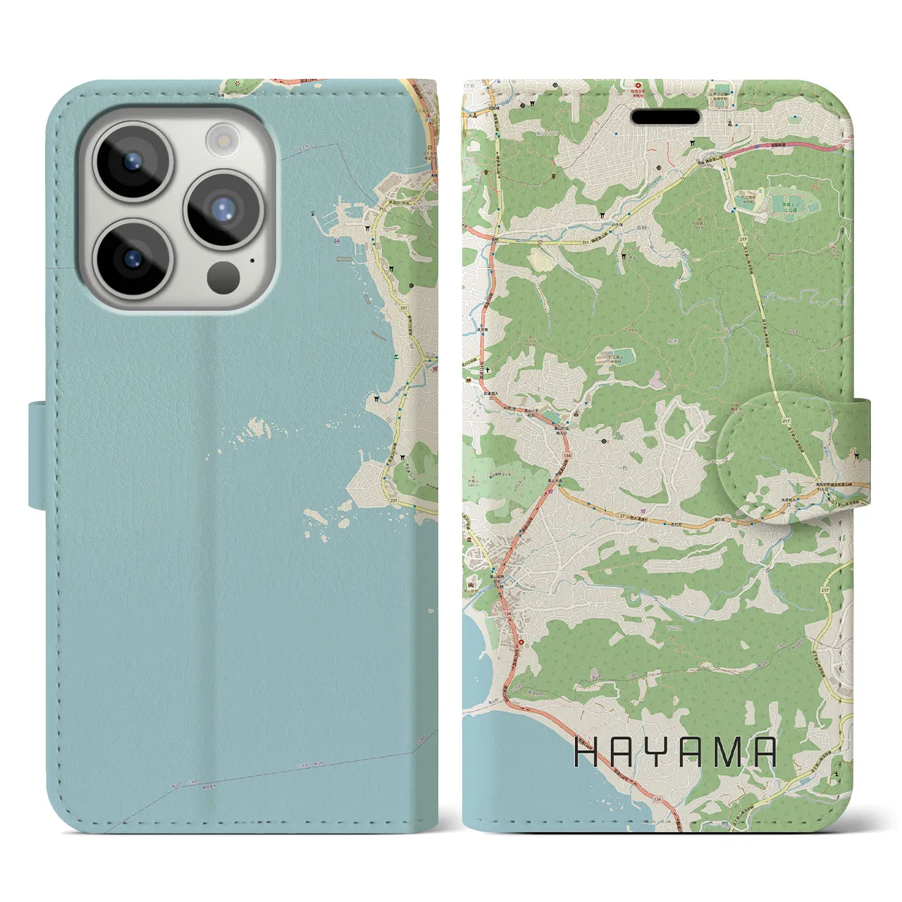 【葉山(神奈川県)】地図柄iPhoneケース(手帳タイプ)ナチュラル・iPhone 15 Pro 用