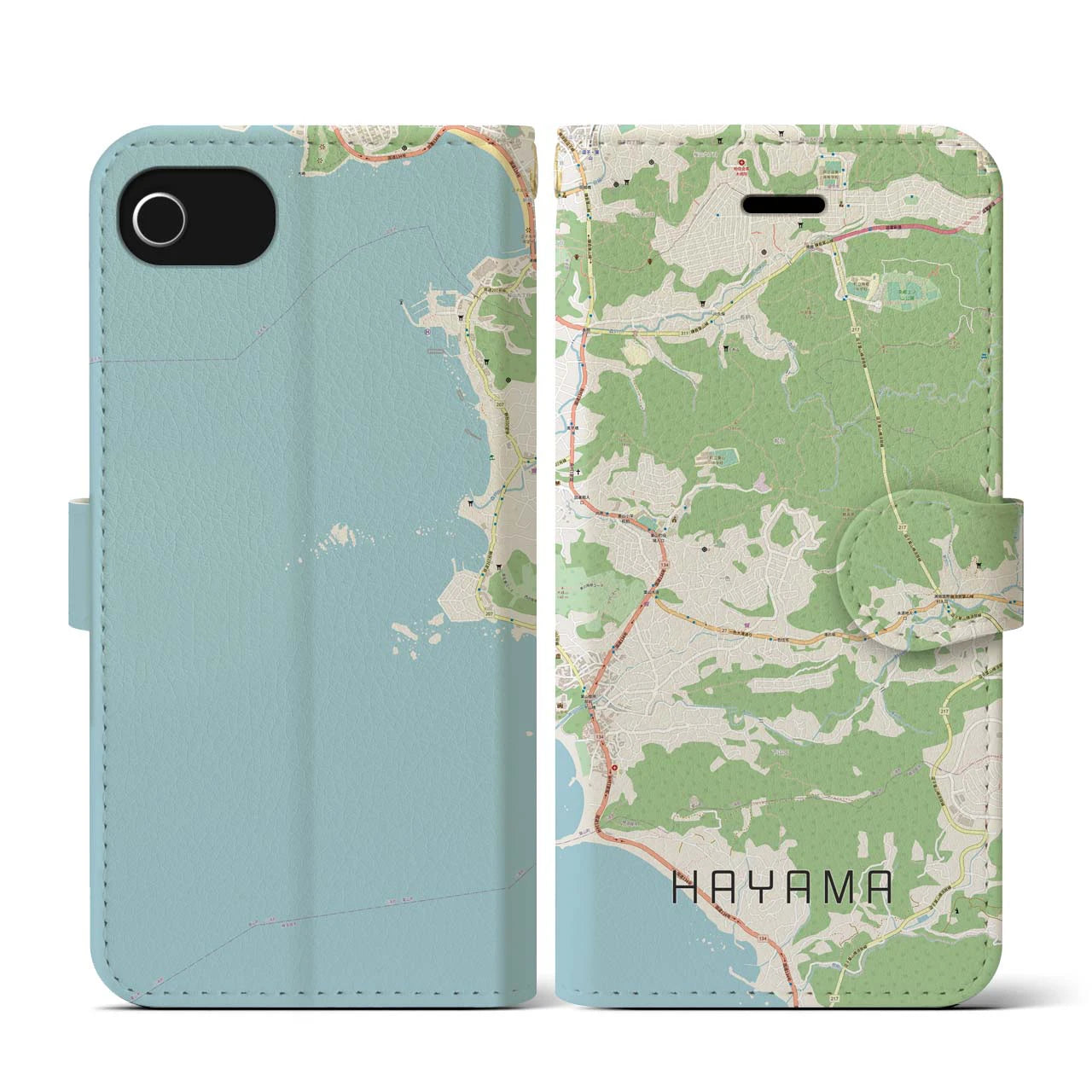 【葉山(神奈川県)】地図柄iPhoneケース(手帳タイプ)ナチュラル・iPhone SE(第3 / 第2世代) / 8 / 7 / 6s / 6 用