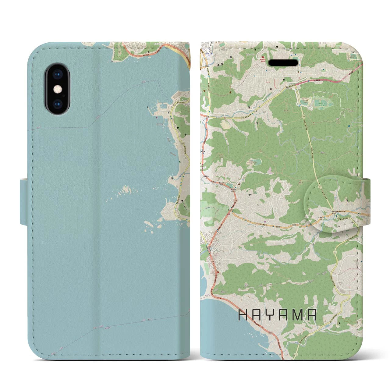 【葉山(神奈川県)】地図柄iPhoneケース(手帳タイプ)ナチュラル・iPhone XS / X 用