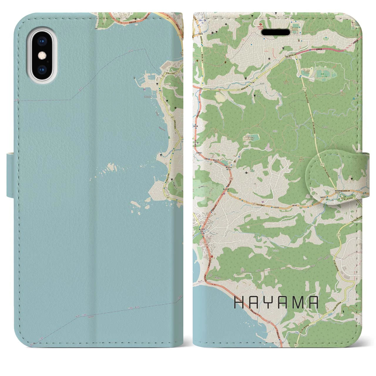 【葉山(神奈川県)】地図柄iPhoneケース(手帳タイプ)ナチュラル・iPhone XS Max 用