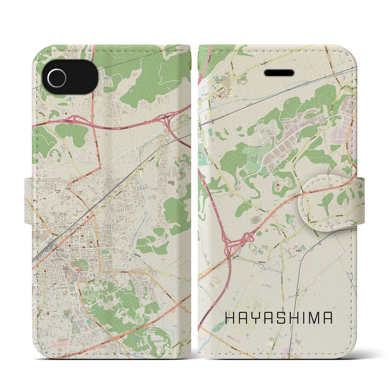 【早島(岡山県)】地図柄iPhoneケース(手帳タイプ)ナチュラル・iPhone SE(第3 / 第2世代) / 8 / 7 / 6s / 6 用