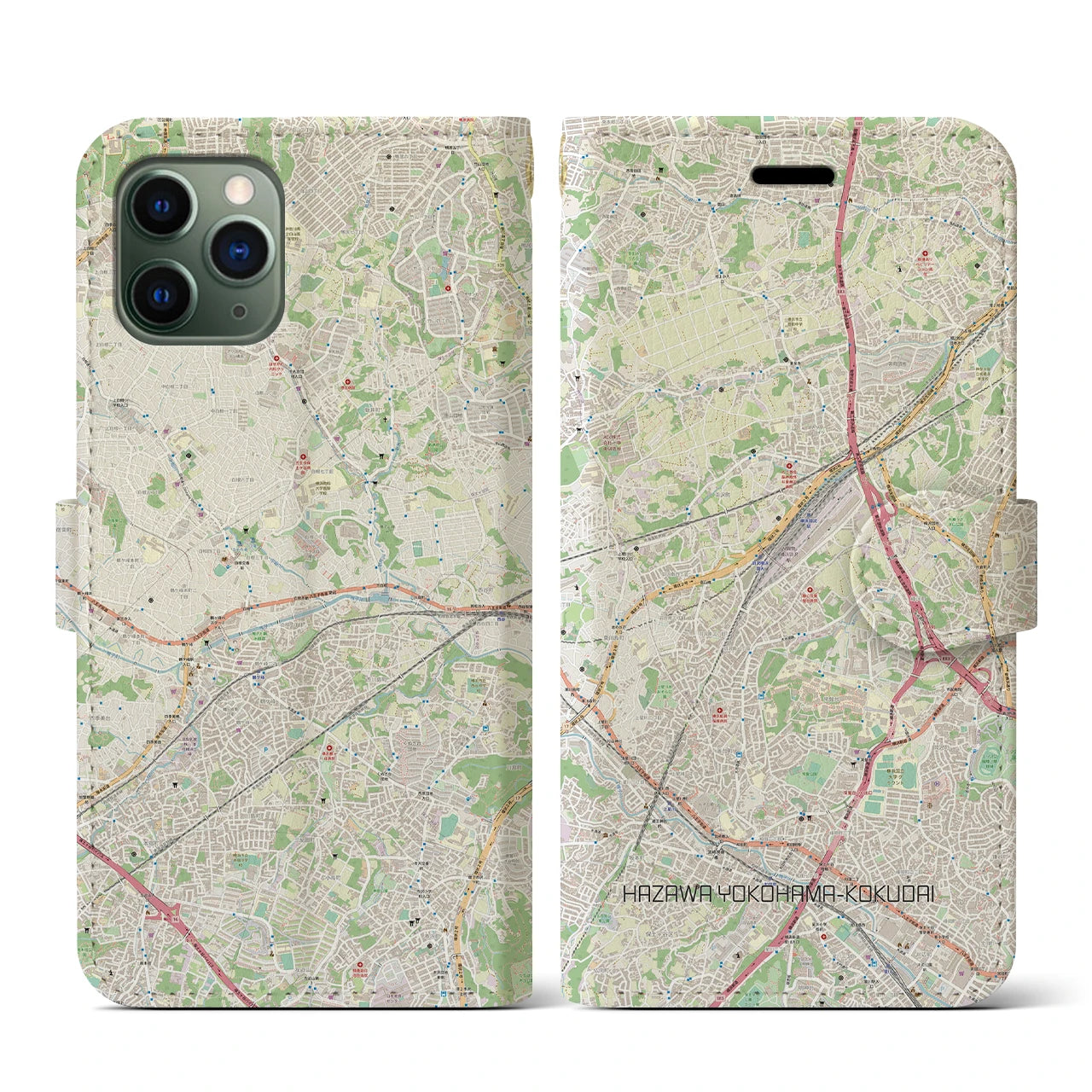 【羽沢横浜国大(神奈川県)】地図柄iPhoneケース(手帳タイプ)ナチュラル・iPhone 11 Pro 用