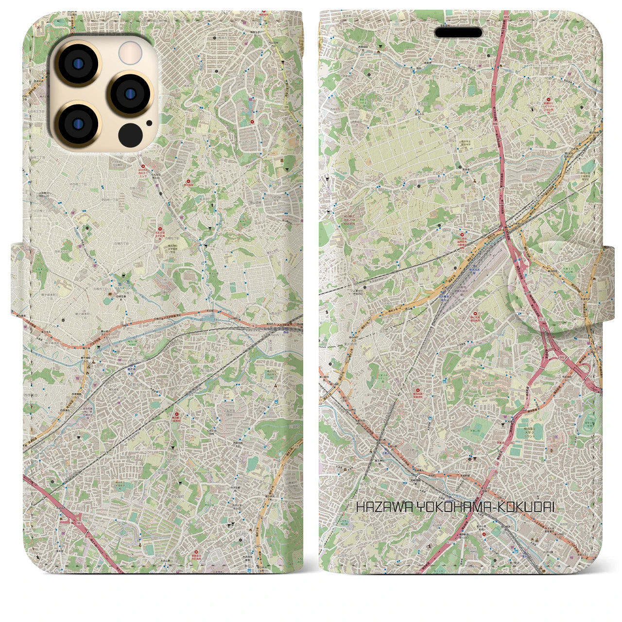 【羽沢横浜国大(神奈川県)】地図柄iPhoneケース(手帳タイプ)ナチュラル・iPhone 12 Pro Max 用