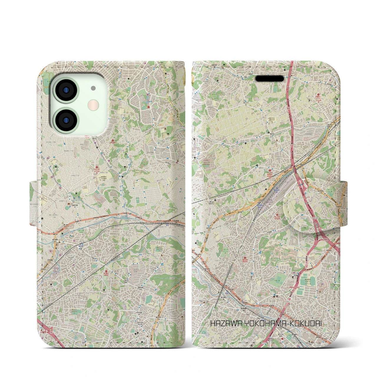 【羽沢横浜国大(神奈川県)】地図柄iPhoneケース(手帳タイプ)ナチュラル・iPhone 12 mini 用