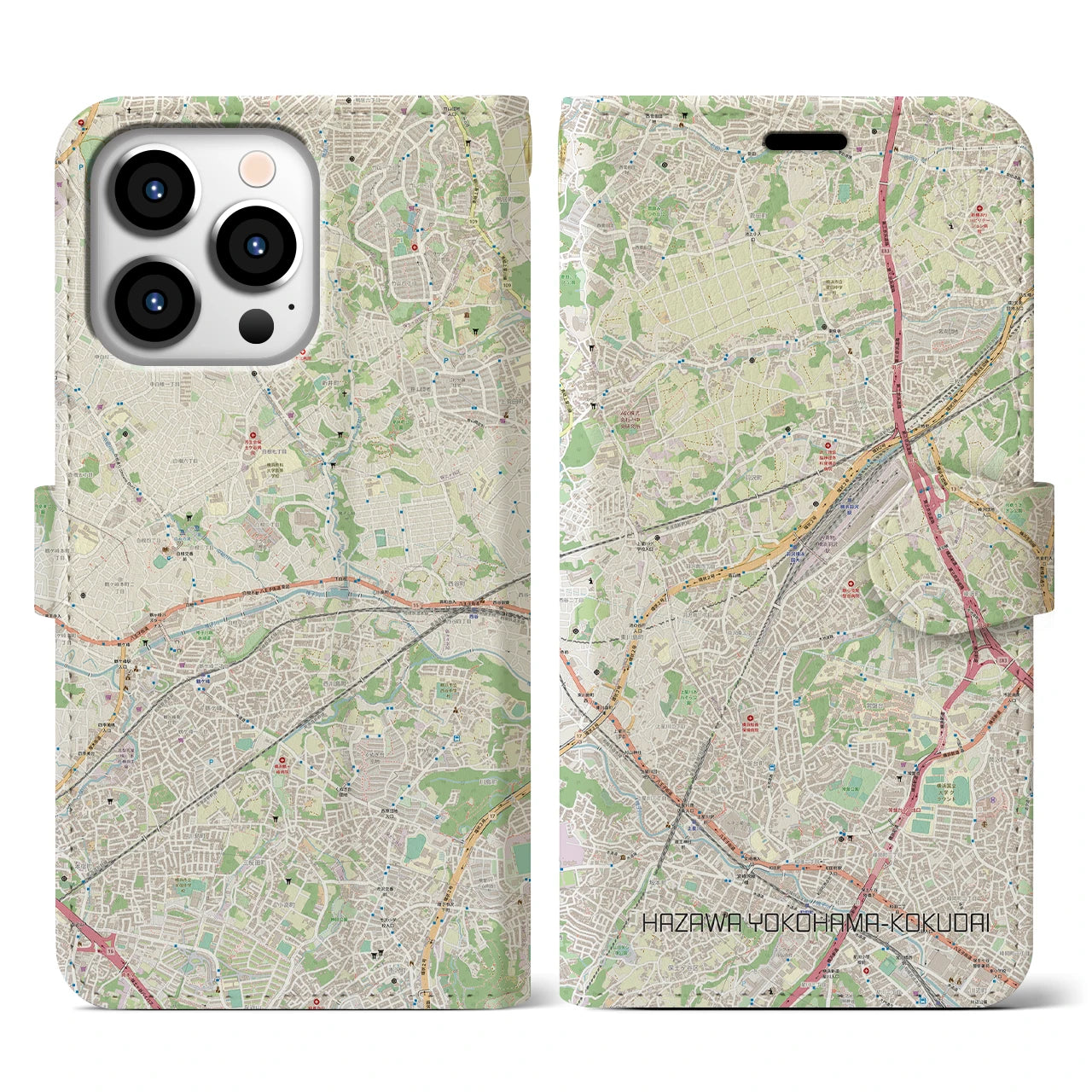 【羽沢横浜国大(神奈川県)】地図柄iPhoneケース(手帳タイプ)ナチュラル・iPhone 13 Pro 用