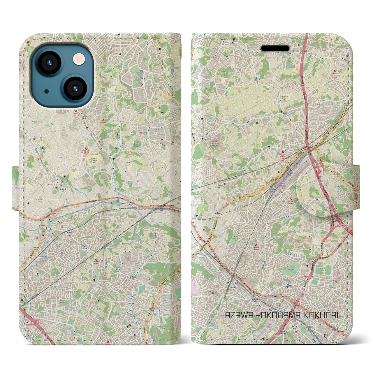 【羽沢横浜国大(神奈川県)】地図柄iPhoneケース(手帳タイプ)ナチュラル・iPhone 13 用