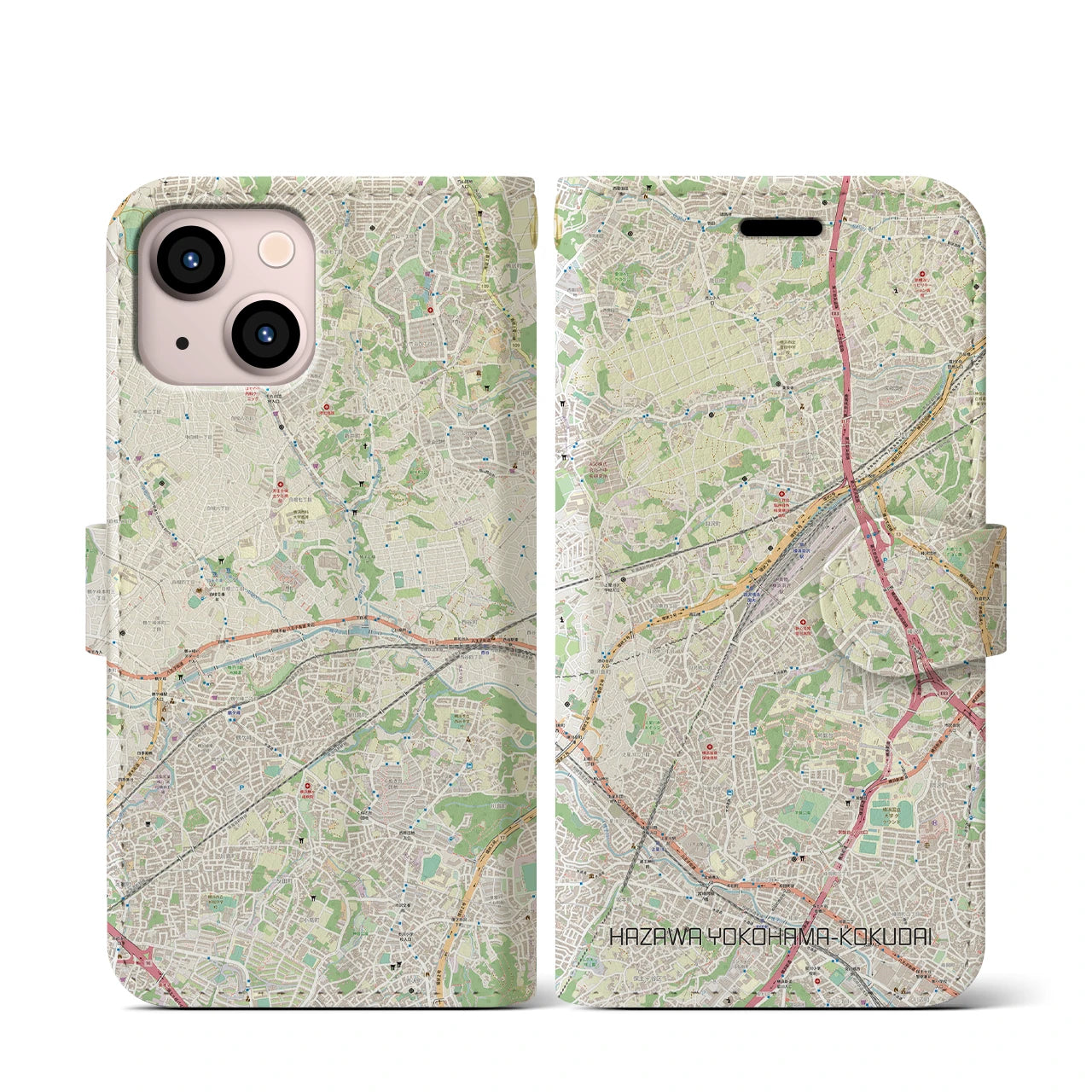 【羽沢横浜国大(神奈川県)】地図柄iPhoneケース(手帳タイプ)ナチュラル・iPhone 13 mini 用