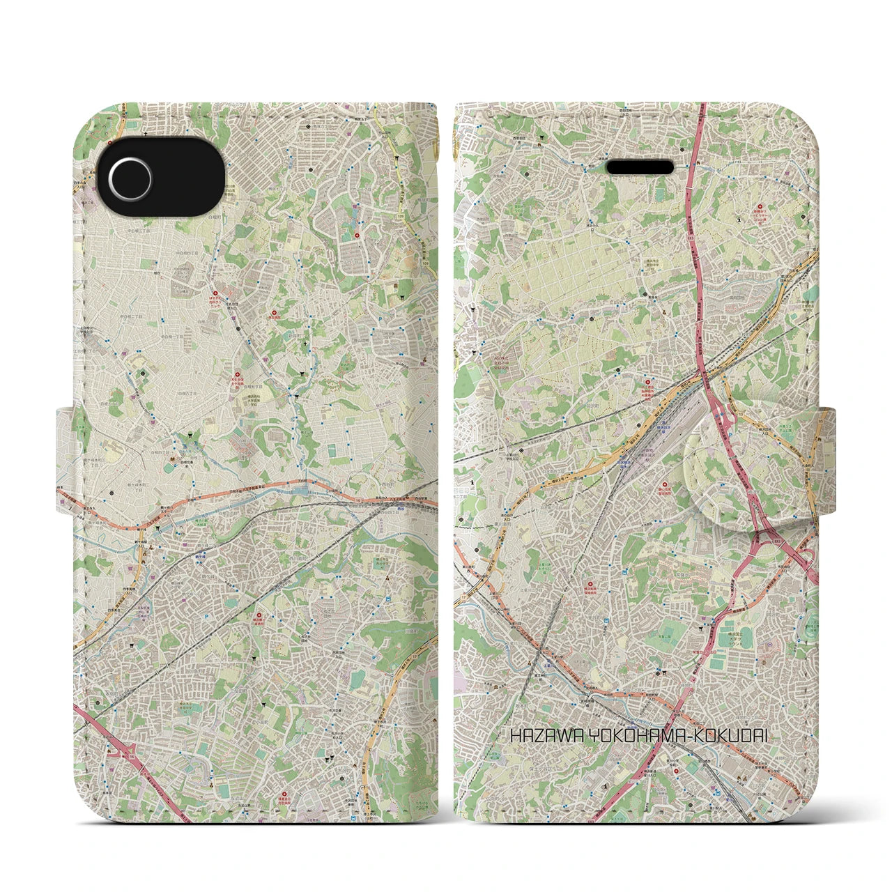 【羽沢横浜国大(神奈川県)】地図柄iPhoneケース(手帳タイプ)ナチュラル・iPhone SE(第3 / 第2世代) / 8 / 7 / 6s / 6 用