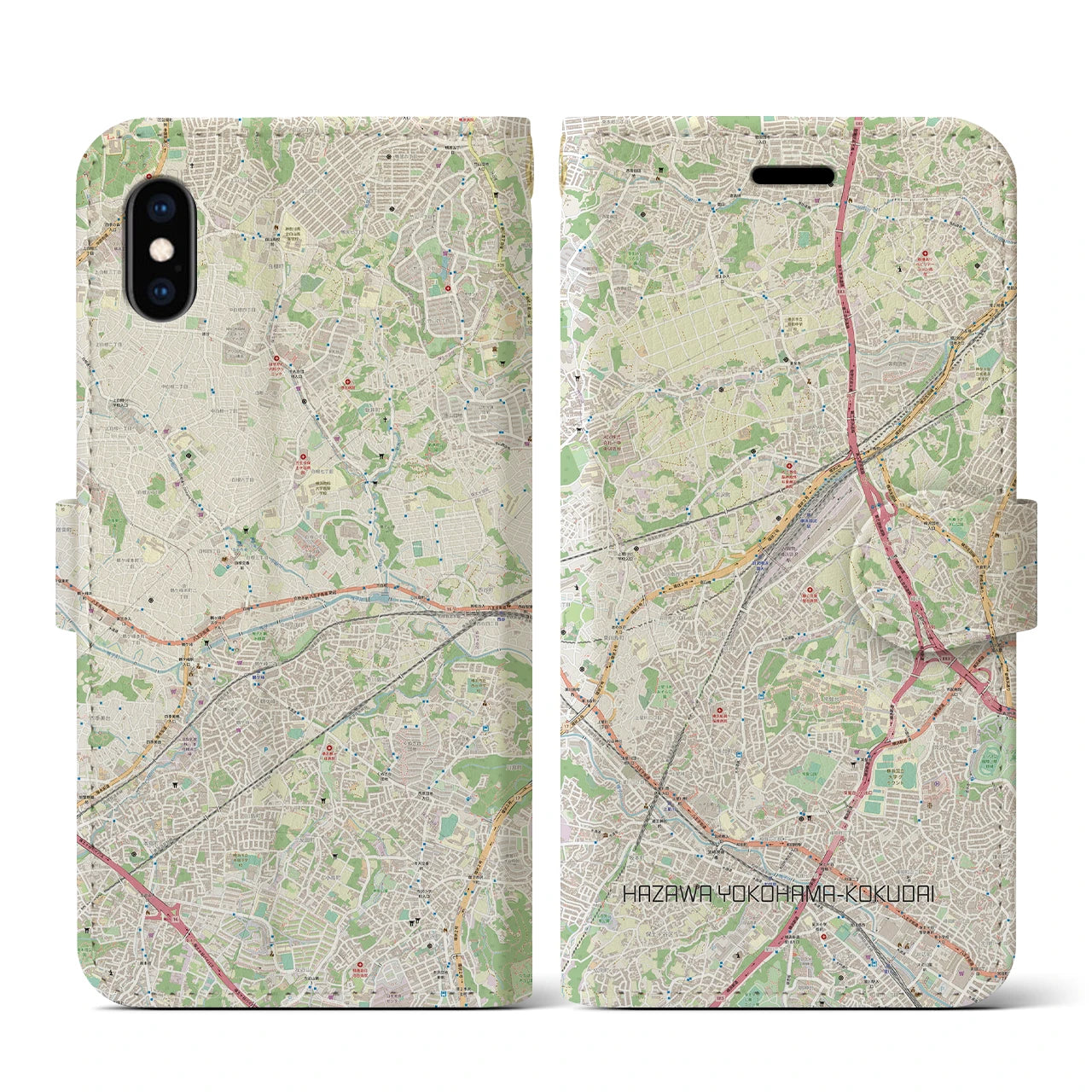 【羽沢横浜国大(神奈川県)】地図柄iPhoneケース(手帳タイプ)ナチュラル・iPhone XS / X 用