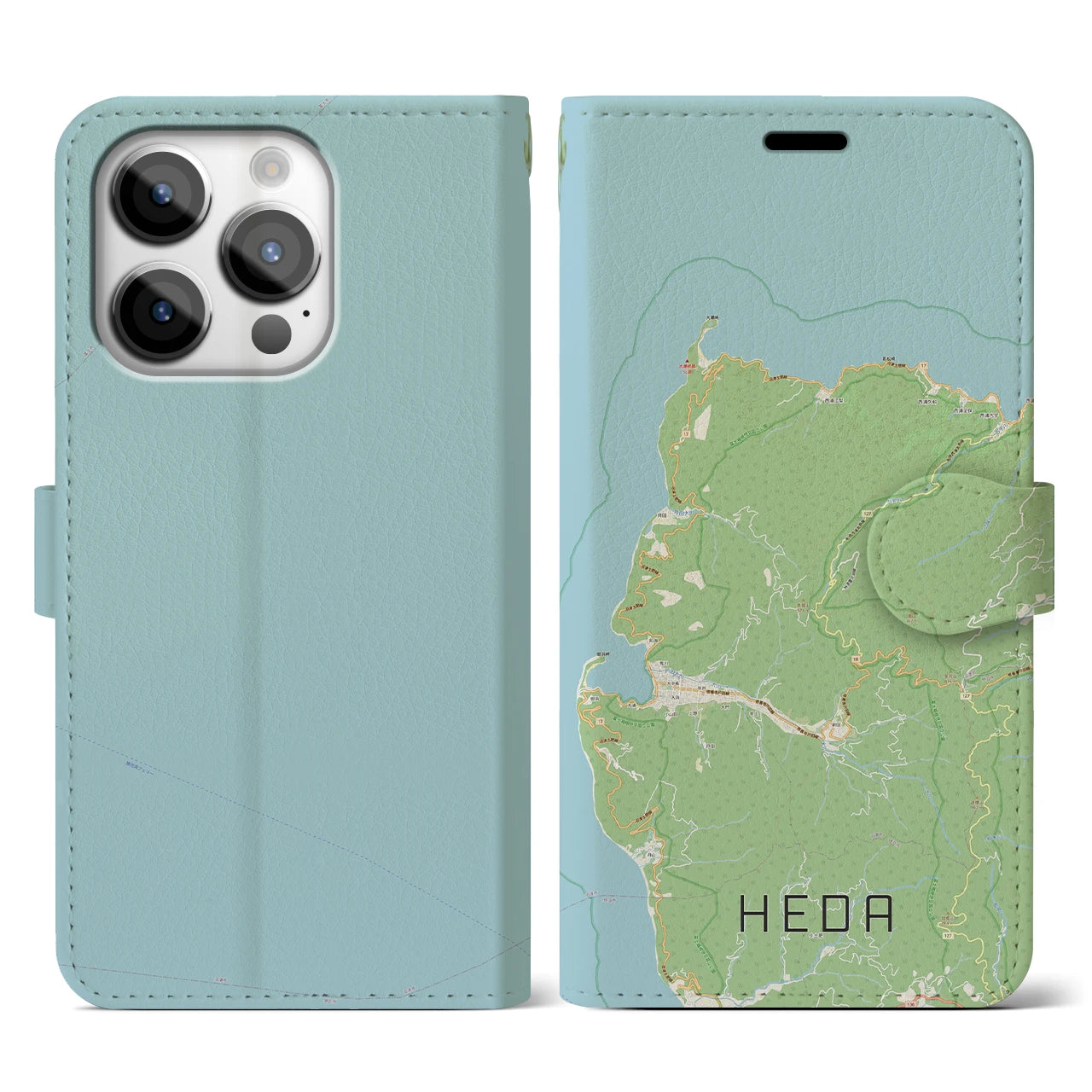 【戸田(静岡県)】地図柄iPhoneケース(手帳タイプ)ナチュラル・iPhone 14 Pro 用