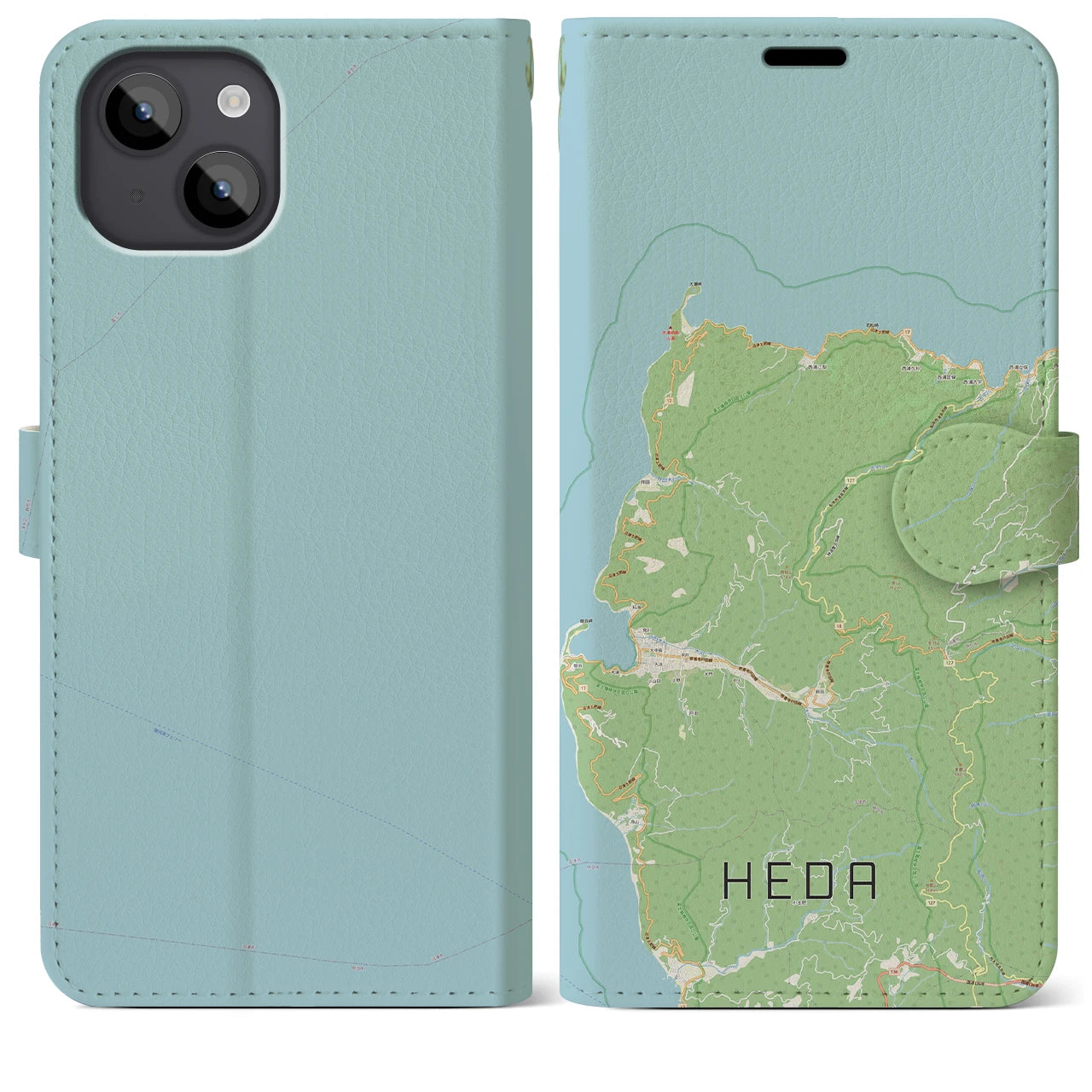 【戸田(静岡県)】地図柄iPhoneケース(手帳タイプ)ナチュラル・iPhone 14 Plus 用