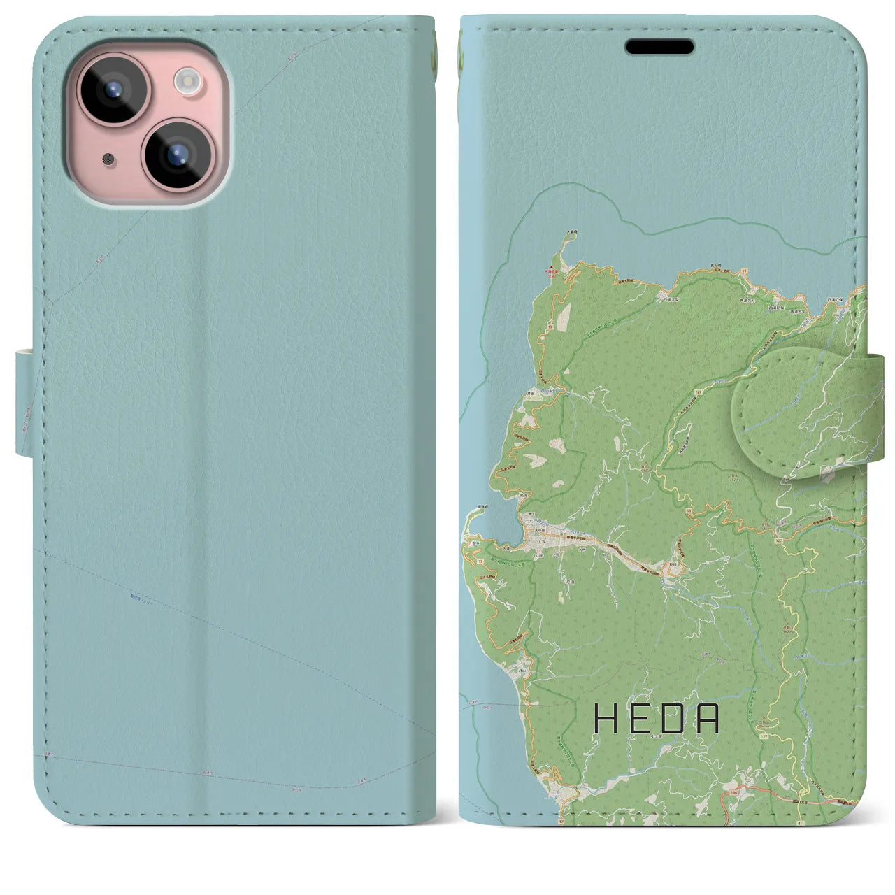 【戸田(静岡県)】地図柄iPhoneケース(手帳タイプ)ナチュラル・iPhone 15 Plus 用
