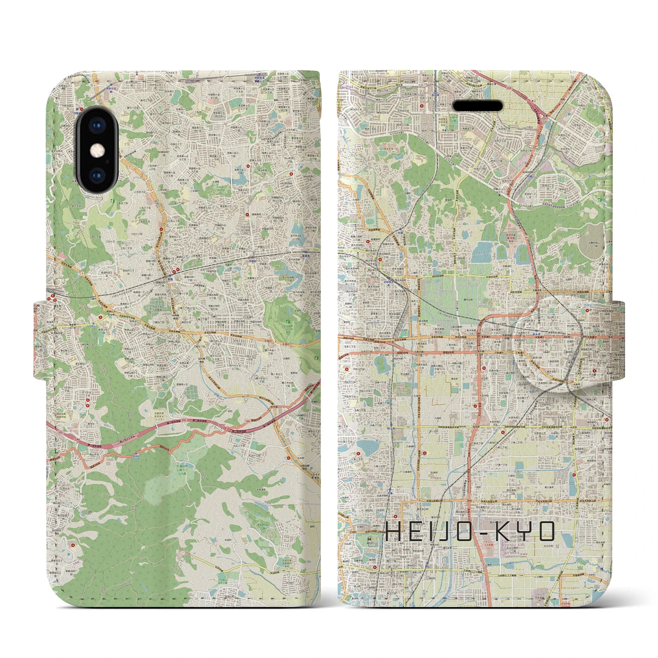 【平城京(奈良県)】地図柄iPhoneケース(手帳タイプ)ナチュラル・iPhone XS / X 用