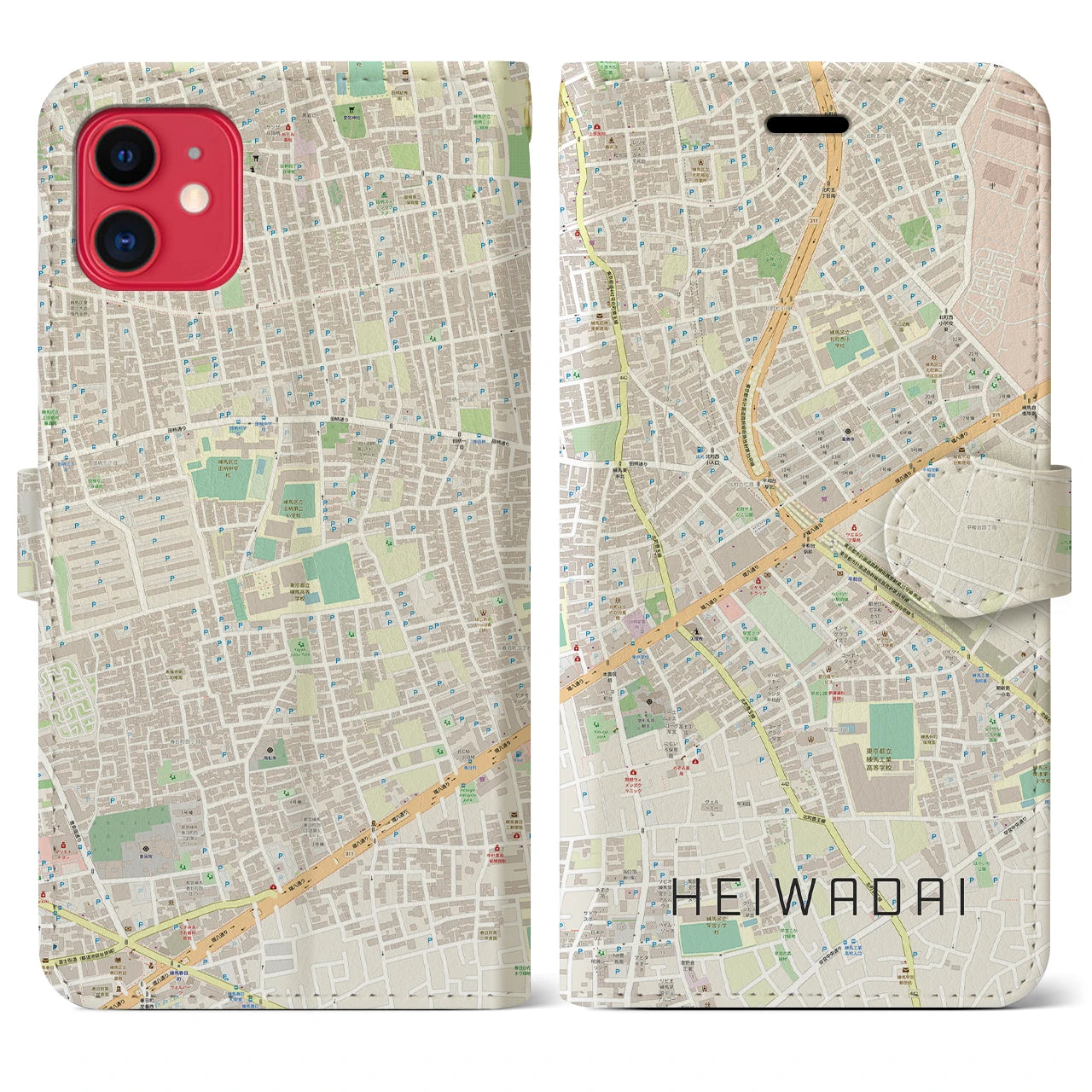 【平和台(東京都)】地図柄iPhoneケース(手帳タイプ)ナチュラル・iPhone 11 用