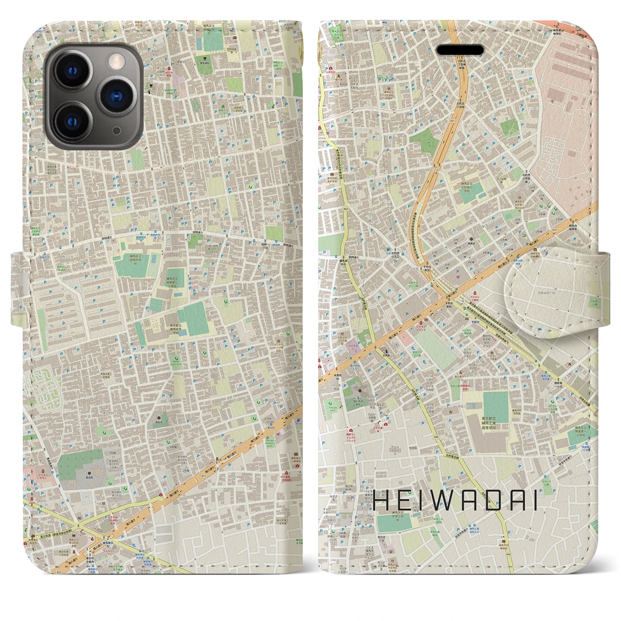 【平和台(東京都)】地図柄iPhoneケース(手帳タイプ)ナチュラル・iPhone 11 Pro Max 用