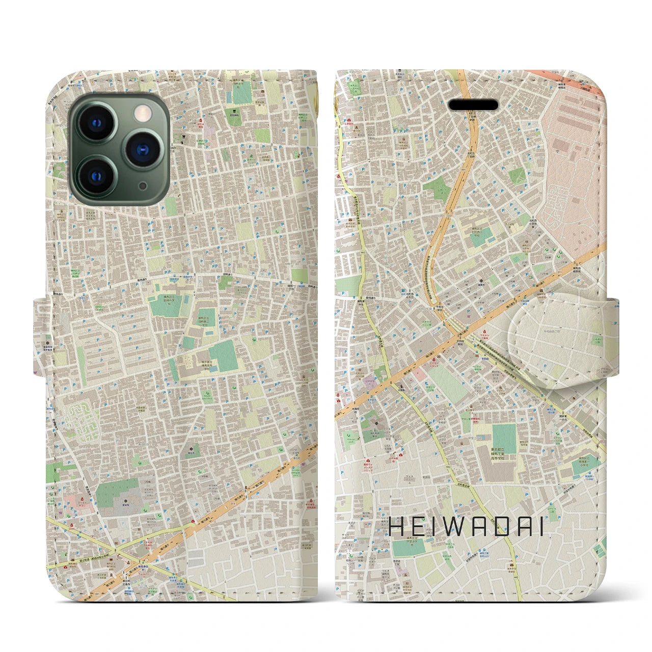 【平和台(東京都)】地図柄iPhoneケース(手帳タイプ)ナチュラル・iPhone 11 Pro 用