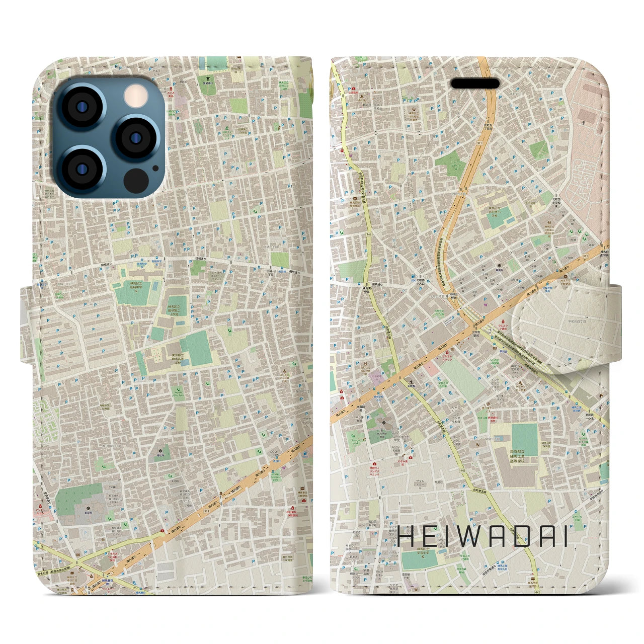 【平和台(東京都)】地図柄iPhoneケース(手帳タイプ)ナチュラル・iPhone 12 / 12 Pro 用