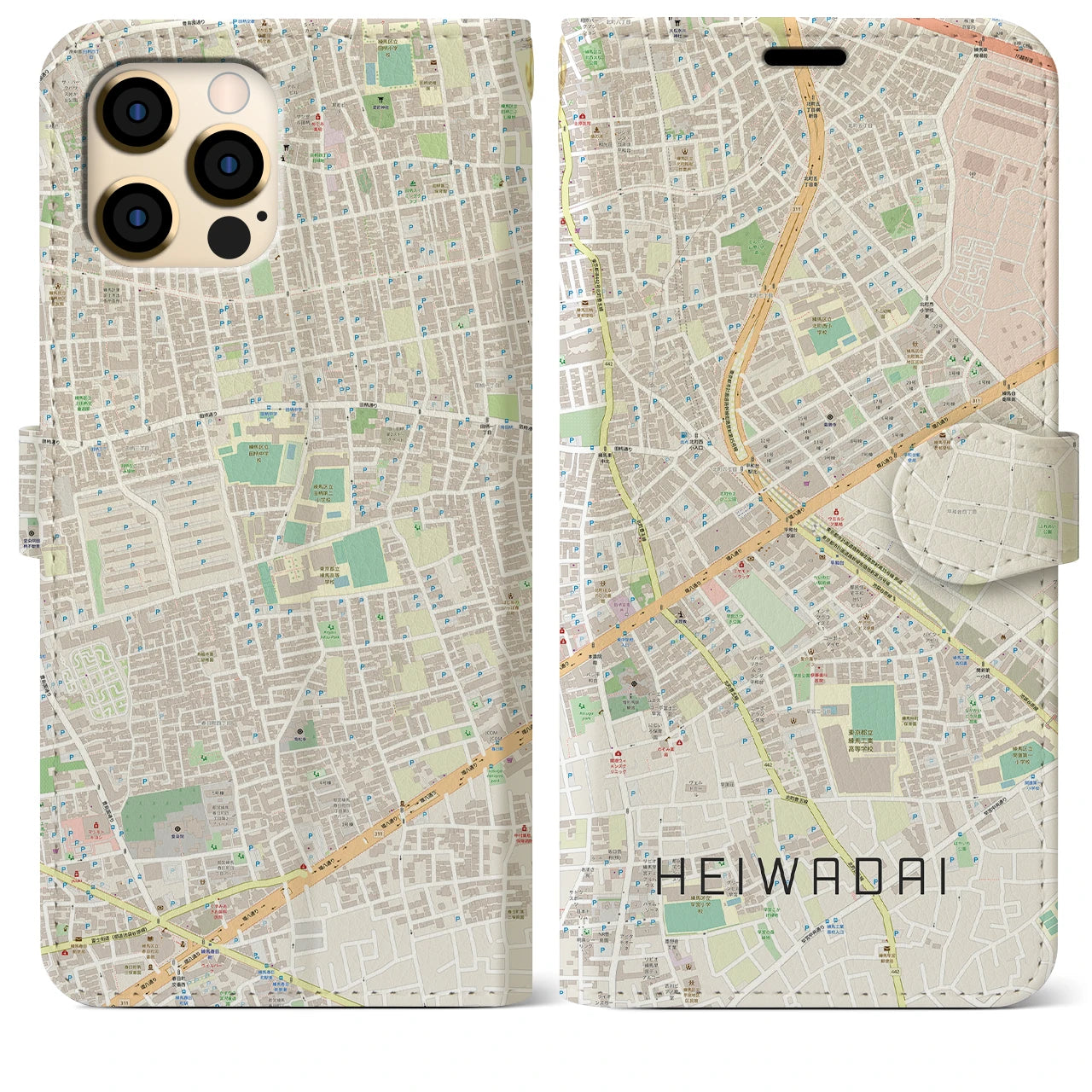 【平和台(東京都)】地図柄iPhoneケース(手帳タイプ)ナチュラル・iPhone 12 Pro Max 用