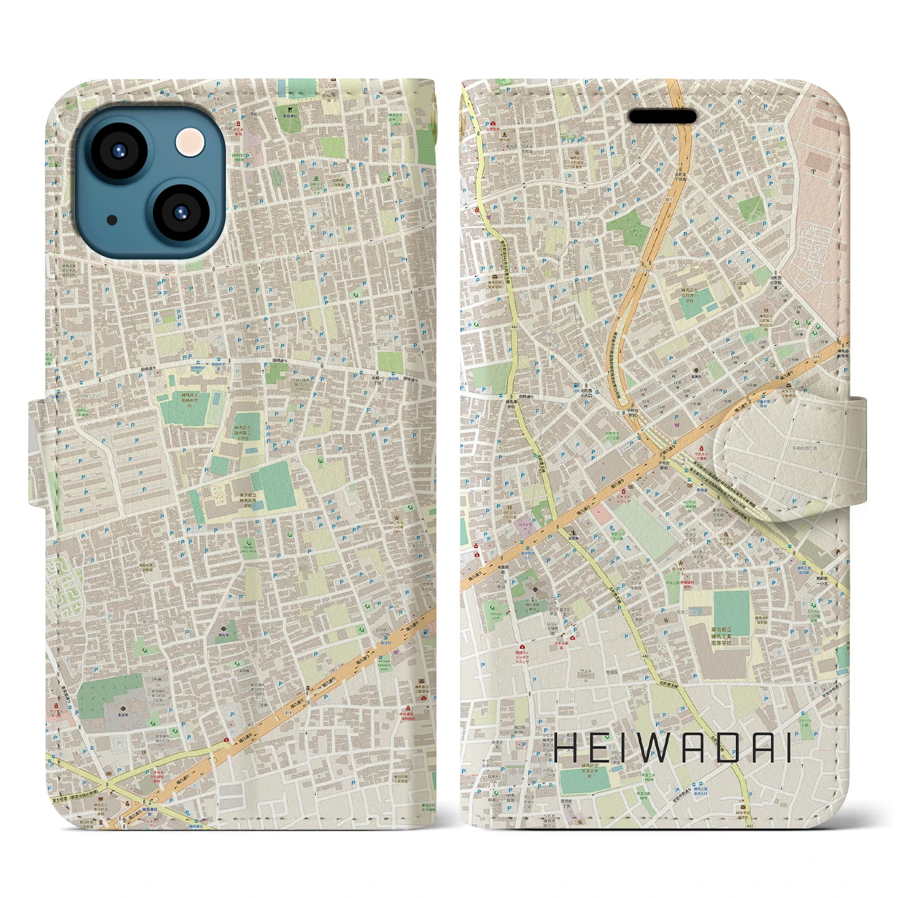 【平和台(東京都)】地図柄iPhoneケース(手帳タイプ)ナチュラル・iPhone 13 用