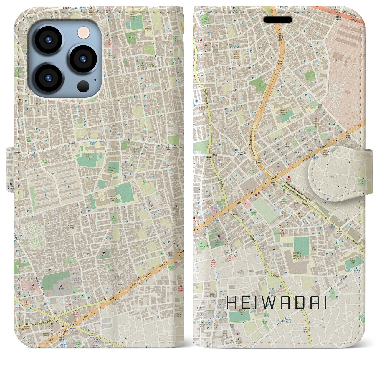 【平和台(東京都)】地図柄iPhoneケース(手帳タイプ)ナチュラル・iPhone 13 Pro Max 用