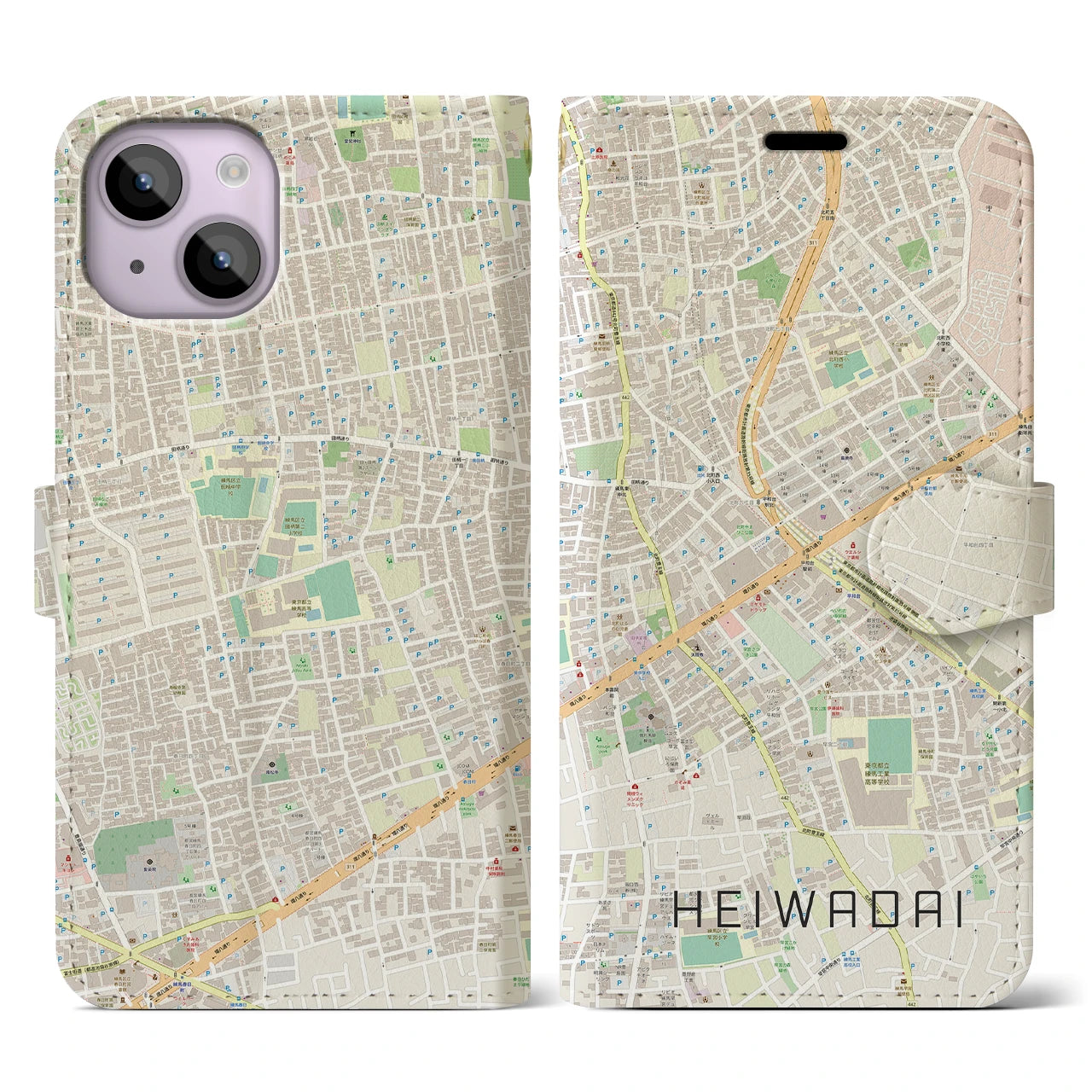 【平和台(東京都)】地図柄iPhoneケース(手帳タイプ)ナチュラル・iPhone 14 用