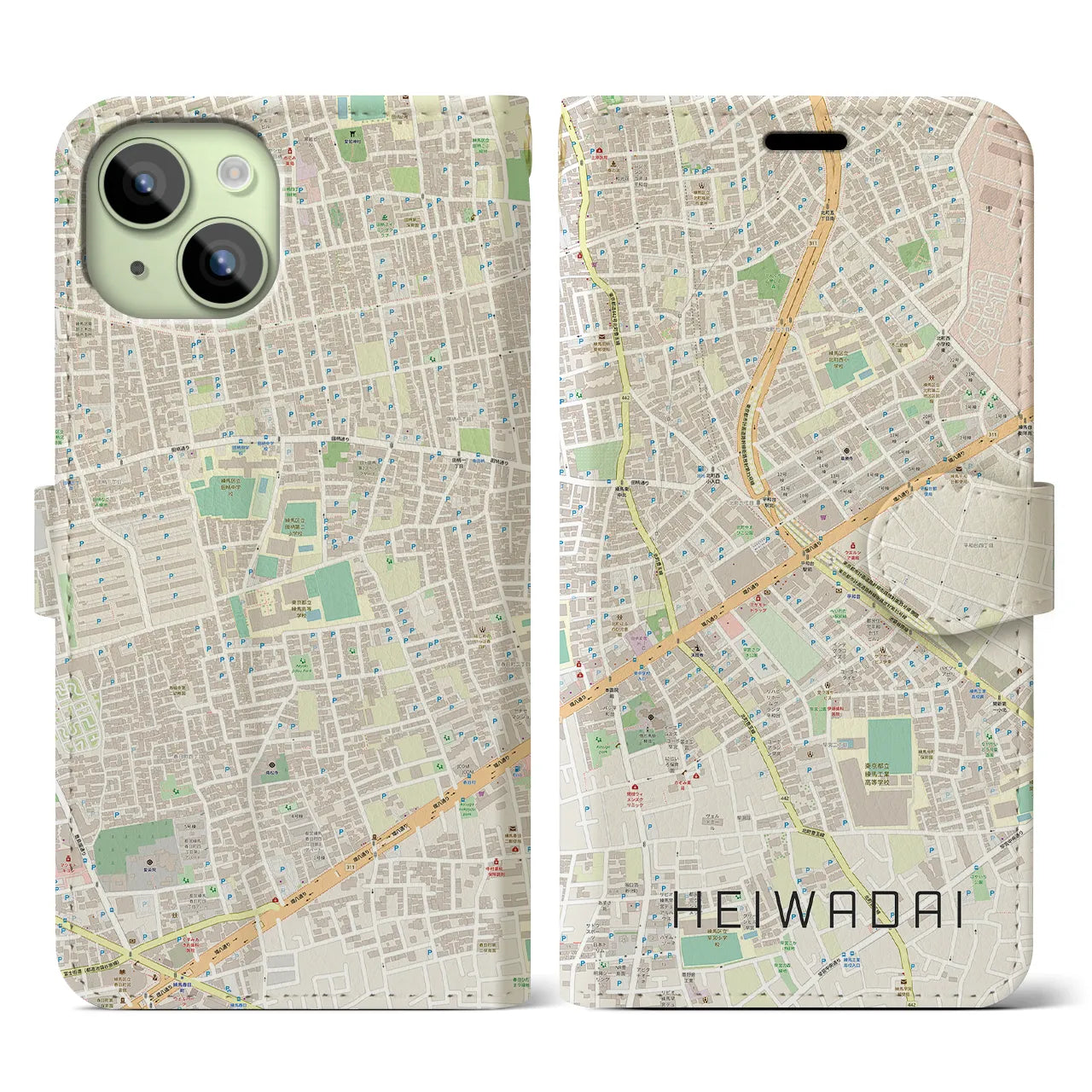 【平和台(東京都)】地図柄iPhoneケース(手帳タイプ)ナチュラル・iPhone 15 用