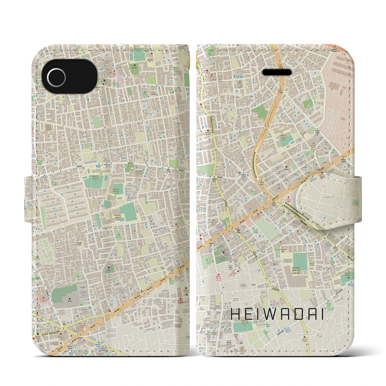 【平和台(東京都)】地図柄iPhoneケース(手帳タイプ)ナチュラル・iPhone SE(第3 / 第2世代) / 8 / 7 / 6s / 6 用